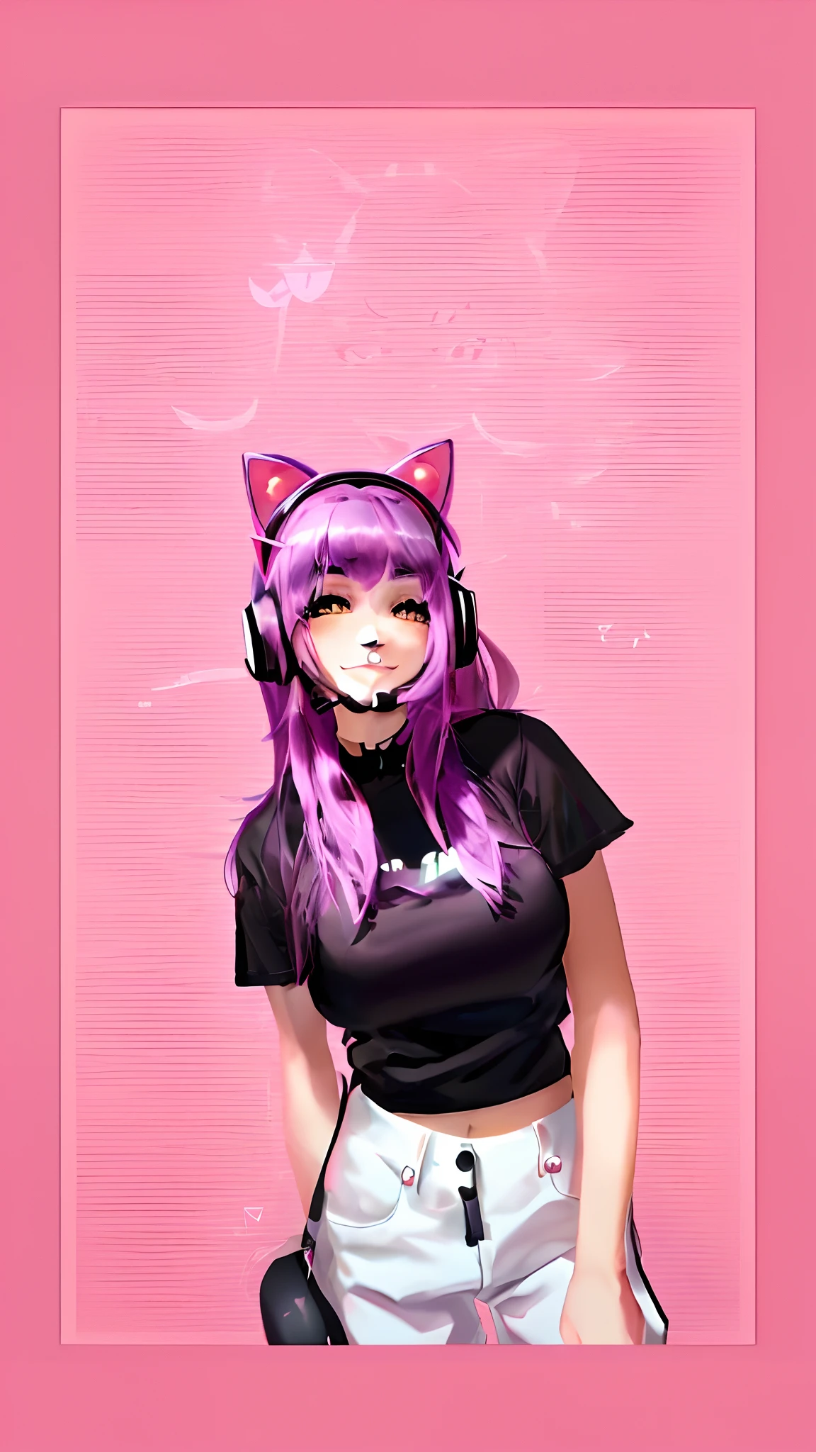 arafed woman wearing a cat mask and a black shirt, cat ears on her head, girl with cat ears, wearing cat ear headphones, woman with cat ears, cat ears, wearing cybernetic bunny ears, fake cat ears, with bunny ears, very beautiful cute catgirl, beautiful young catgirl, wearing a pink head band, cat ears and cat tail!