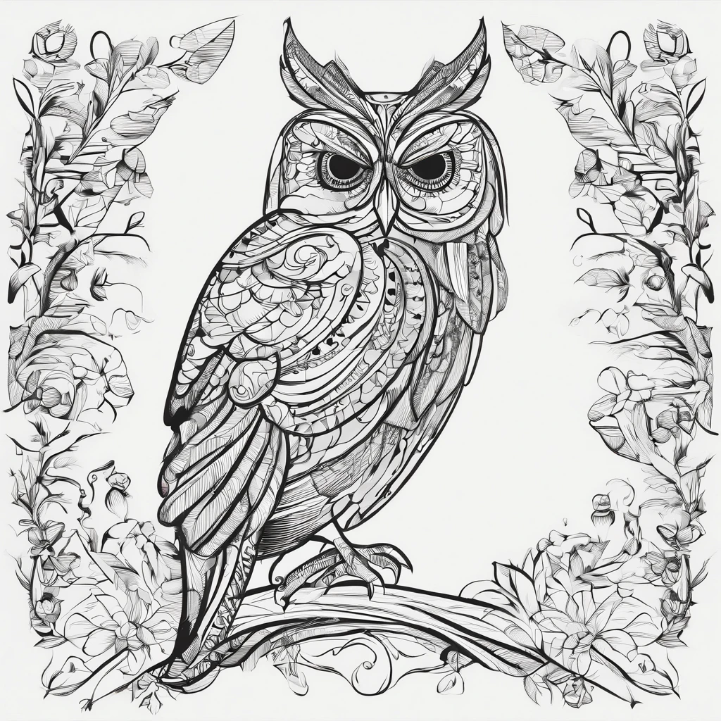 Coruja, ave, estilo sketch