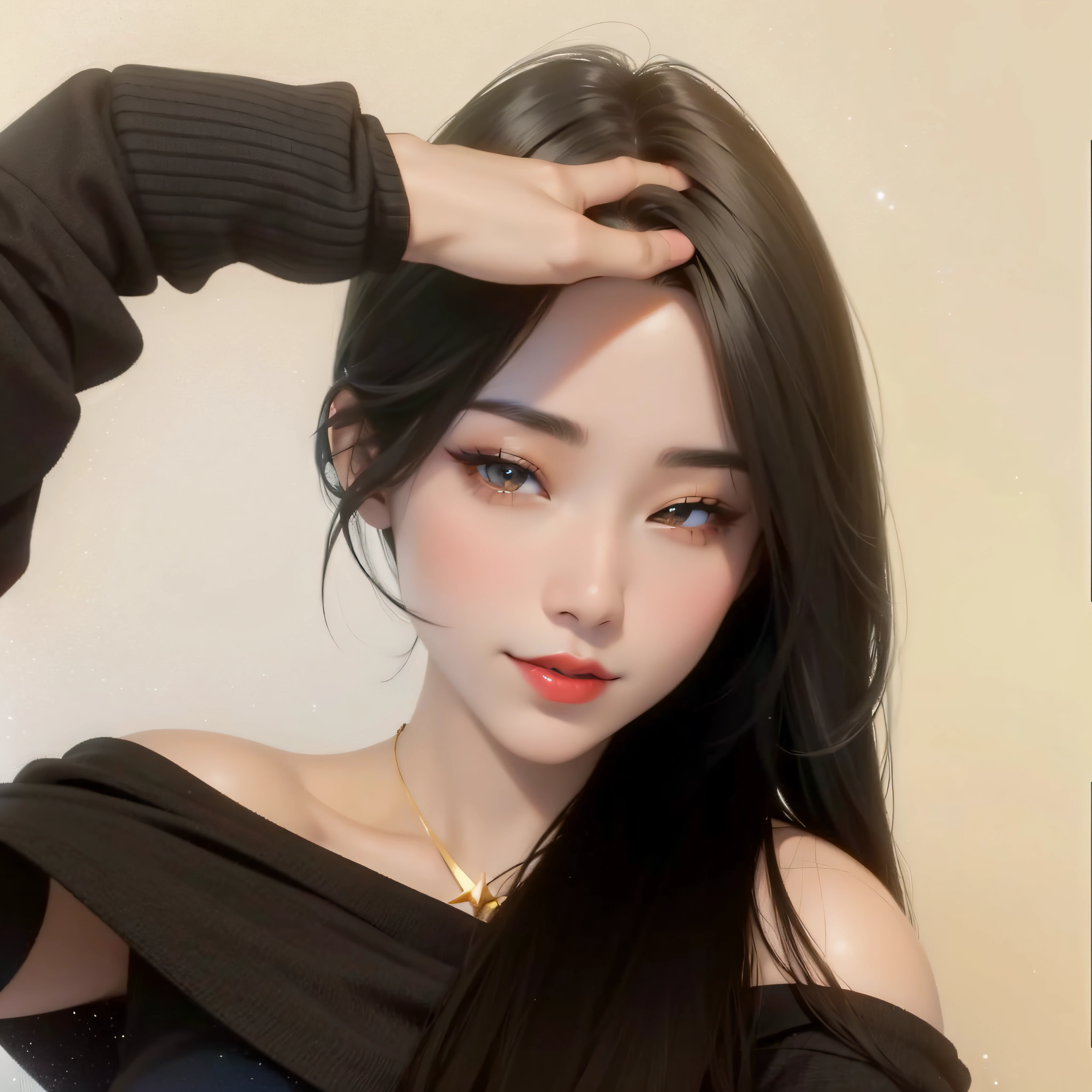 best quality, masterpiece, highres, 1girl, hanfu, lingerie china, hair ornament, necklace, jewelry, Beautiful face, upon_body, tyndall effect, photorealistic, dark studio, rim lighting, two tone lighting, (high detailed skin:1.2), 8k uhd, dslr, soft lighting, high quality, volumetric lighting, candid, Photograph, high resolution, 4k, 8k, Bokeh, (light pink lips), 1 beautiful devil woman from hell, In the Dark: 1.6), surreal female portrait by David Hockney and Alphonse Mucha, fantasy art, photorealism, dynamic lighting, artstation, volumetric lighting, very detailed faces, 8k ultra, Awarded, in the dark, deep shadow, low key, cowboy lens, (Red phoenix dress: 1.4), long hair, black hair, no facial hair, bust, luxurious palace, Royal style, devil crown, red eyes make up very sharp and detailed, The most beautiful face, The breasts are very big and round and round, Super realistic, chinese women's clothing, polo neck sweater, Charming smile, The eyes are very well made up, guweiz, devil style, wearing black mesh socks, Ponytail with a bow tied at the back of the hair, Red black lips, Devil tattoo on shoulder, wearing a thin red and black, robe, the landscape is overcast and thunderous, (Portrait), Close-up of the main character, (Background details 1.8),