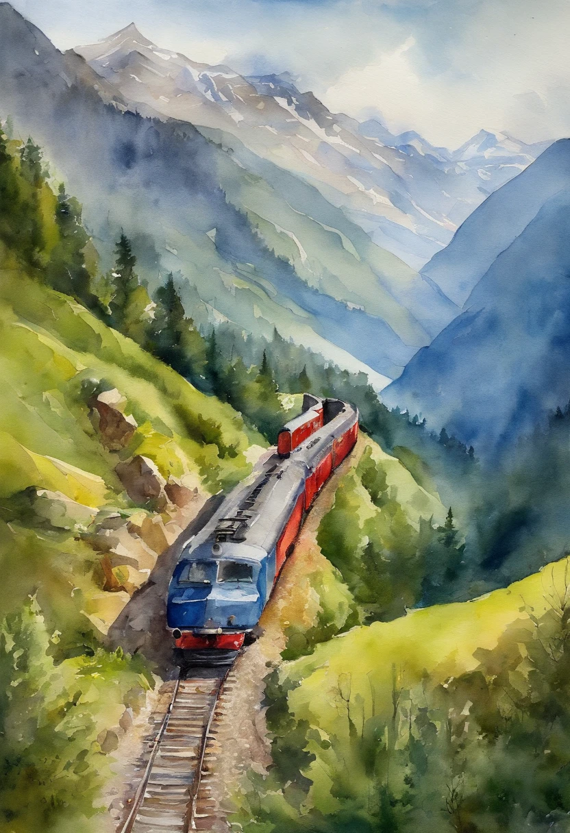 swiss train in mountains