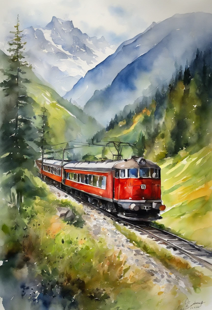 swiss train in mountains