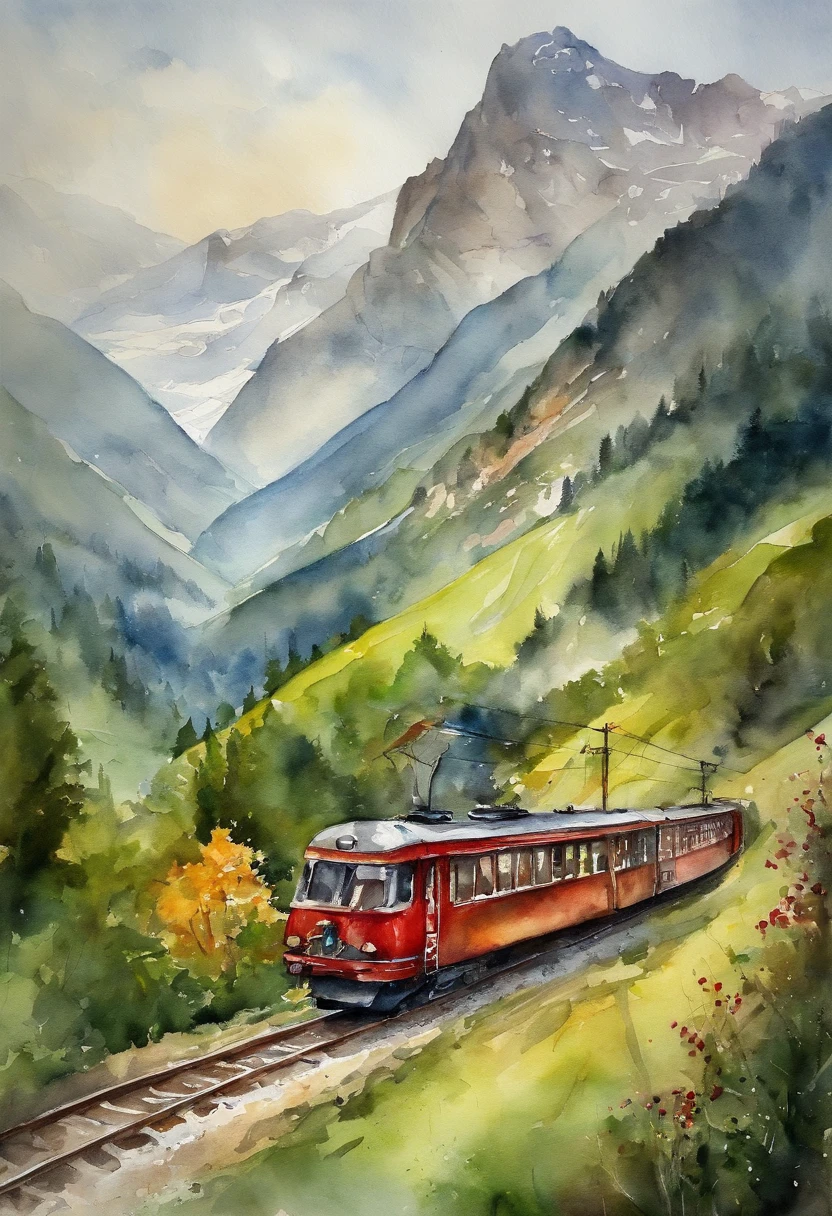 swiss train in mountains
