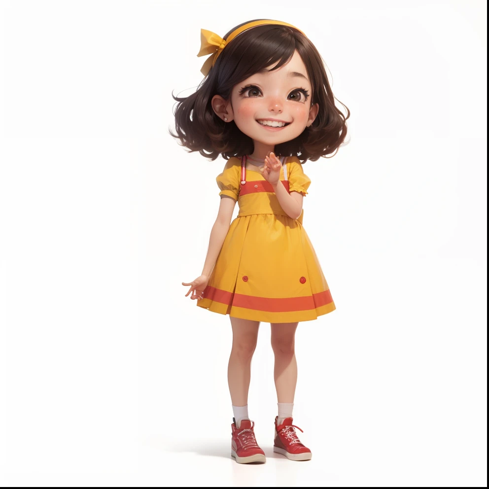 She's telling a story happily by gesturing her hands