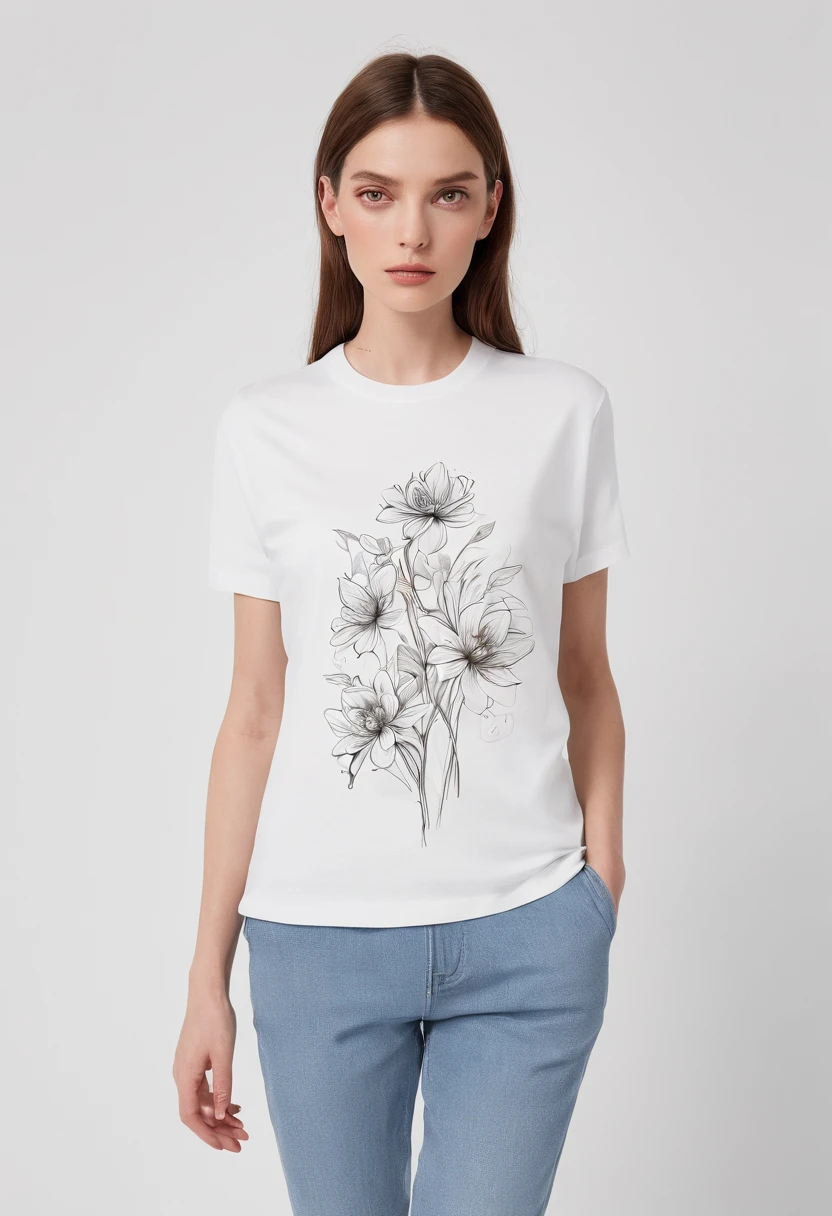 t-shirt with simple minimalistic illustration of flowers