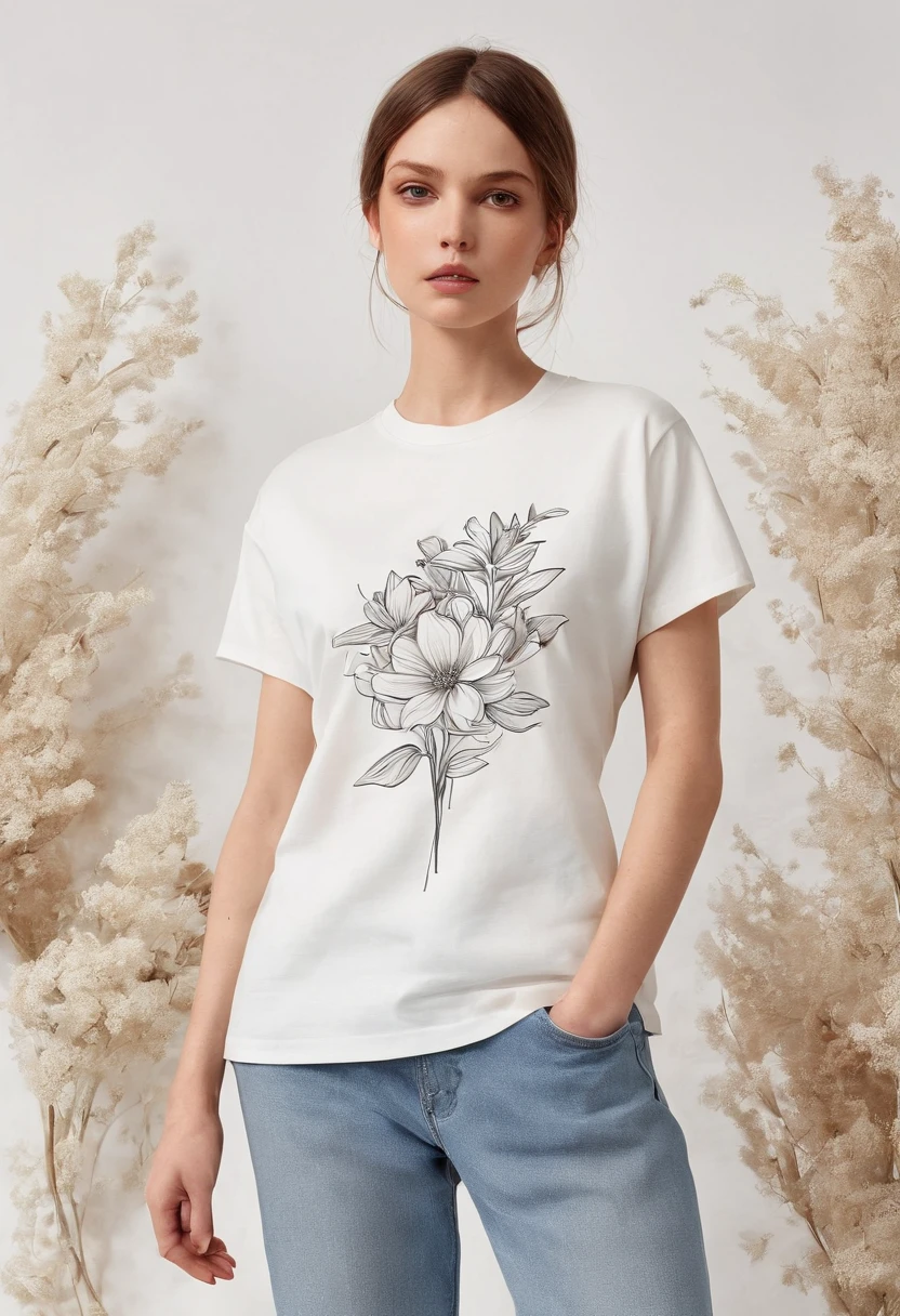 t-shirt with simple minimalistic illustration of flowers