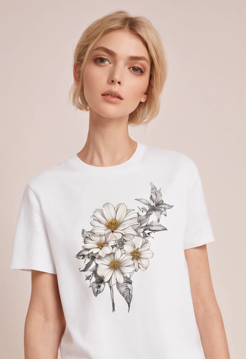 t-shirt with simple minimalistic illustration of flowers