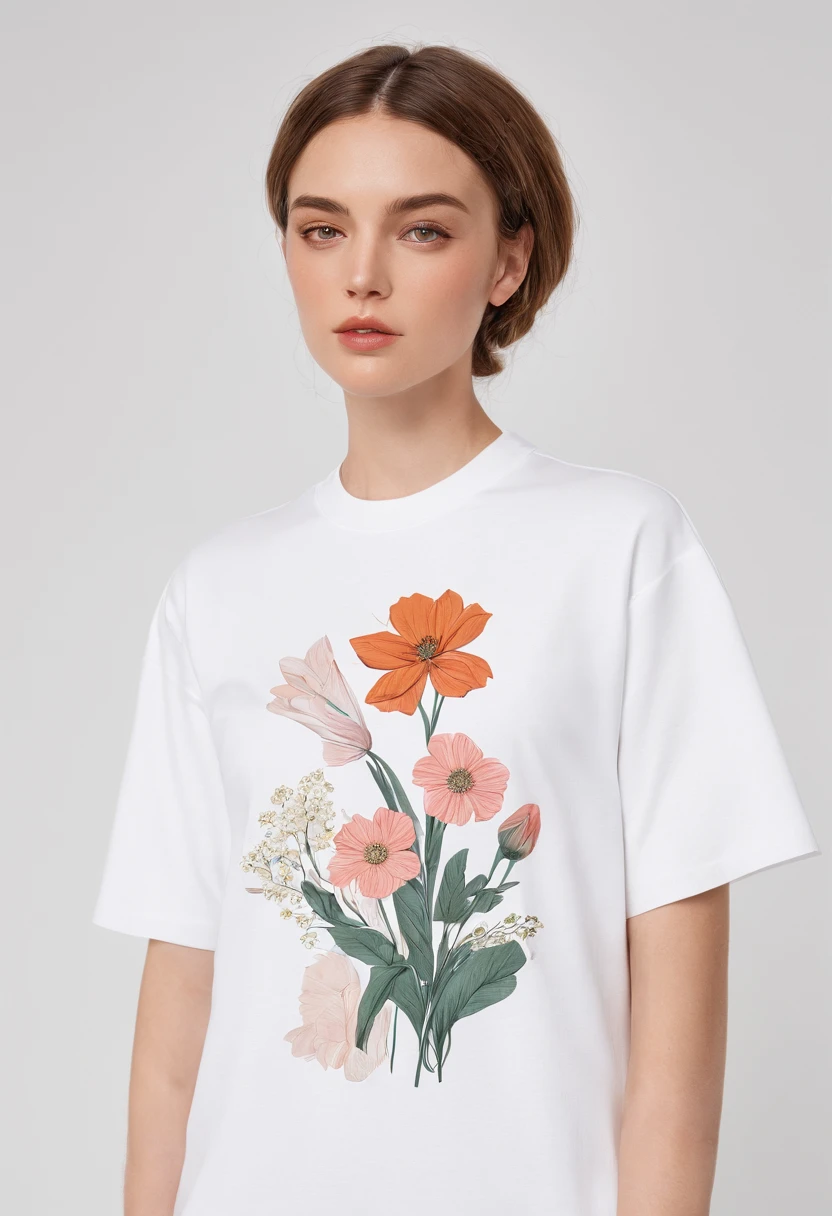 t-shirt with simple minimalistic illustration of flowers