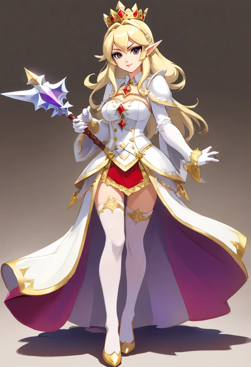Evil Queen,diadems,red - eyed,fang,White stockings,white long gloves,Stand up,combats,battlefiled,handheld dagger,Manteau blanc,short skirt,Full body like,conservativelydressed,Long white slippers,unholy,Stand up,Armed with a long knife,In a huff,big breasts beautiful,whaite hair,short detailed hair