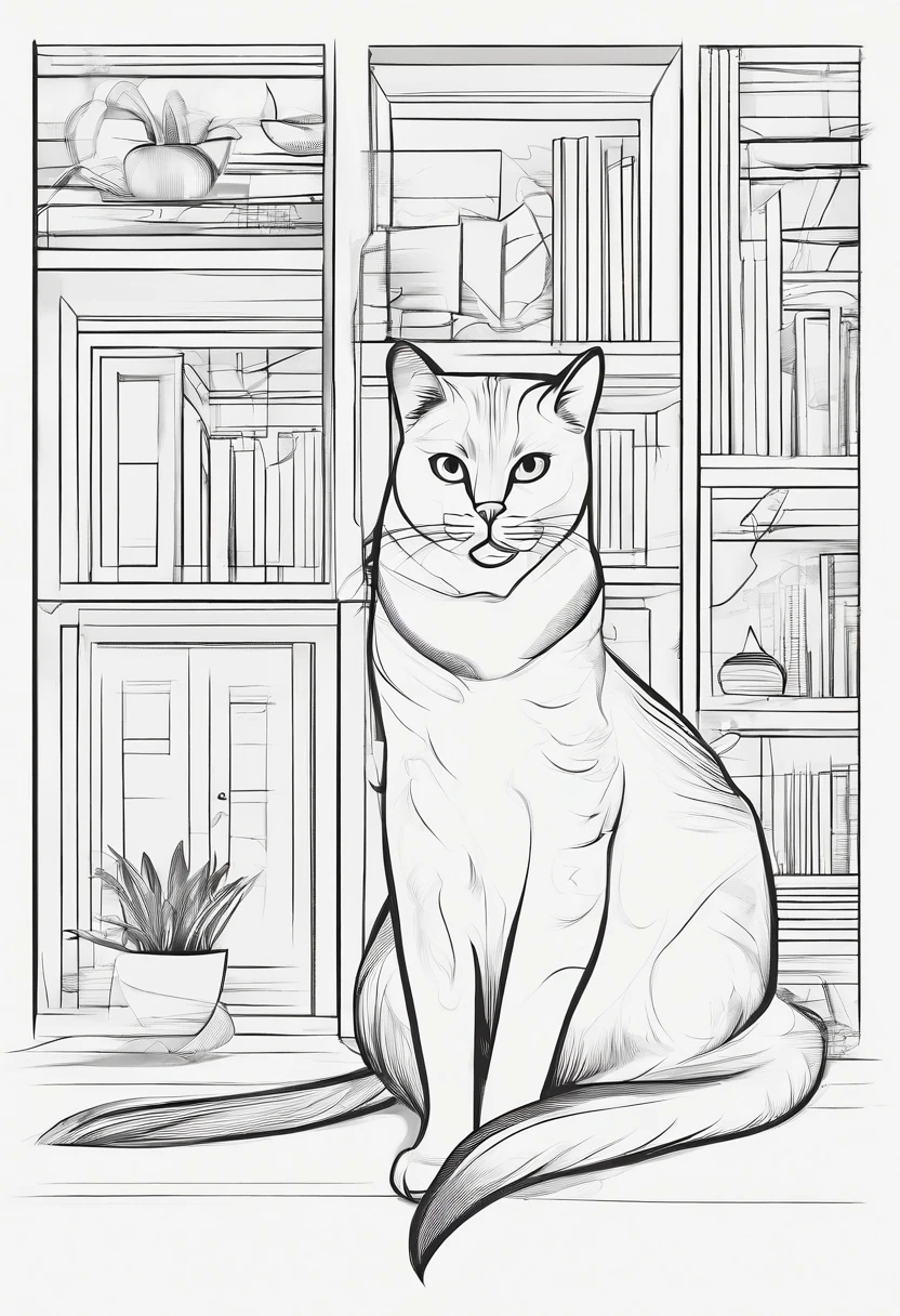 Gato , estilo sketch, LINE ART monocromatico