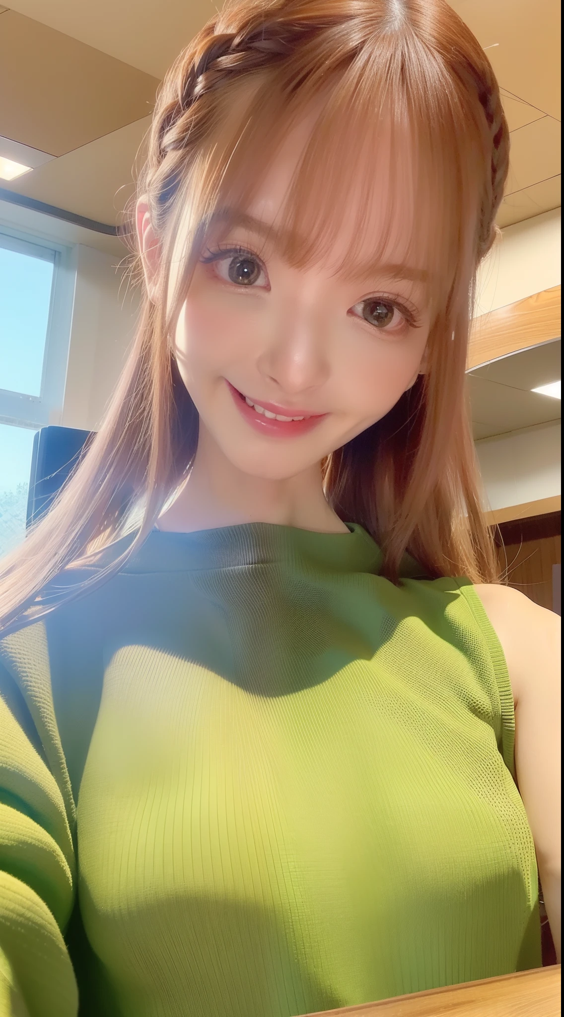 (8k, Best Picture Quality, tmasterpiece:1.2), (realisticlying, realisticlying:1.37), Super meticulous, 1个Giant Breast Girl, adolable, 独奏, beautiful detailed sky,(ssmile),smallunderboob,美丽细致的眼睛,二重まぶた,(long whitr hair:1.2),The upper part of the body,Super detailed face,Get close to the face of a real person,(hentail realism、Photorealsitic),(Kpop idol:1.6)