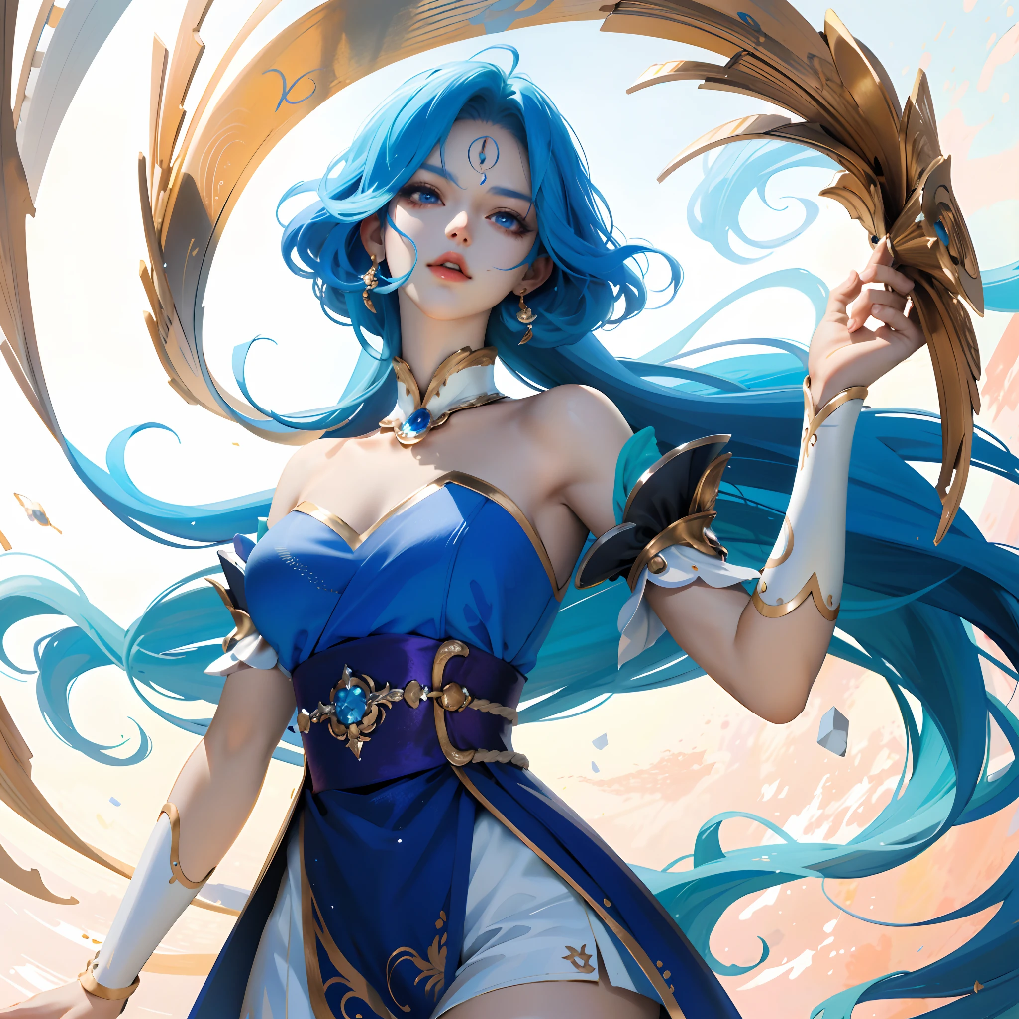 ((best quality, 8k, master part:1.3)), 1girl, Abs Slim Beleza: 1.3, (, seios grandes: 1.2) Cara super fina, Olhos detalhados, double eyelids, dynamic pose, blue skies, nuvens brancas, sorrir, Diana photo portrait standing, Diana, dieague de lendas), sozinho, marcador facial, Foco masculino, 1st grade, marcador de testa, armadura, lips, retrato, lua crescente, looking up at the audience, 1girl, cabelos brancos, sexy, Roupas azuis escuras, figura perfeita, arte de anime digital detalhada, Melhor Anime 4K Konachan Wallpaper, deusa anime, arte oficial de alto detalhe, arte detalhada do anime, Portrait of female anime hero, Onmyoji