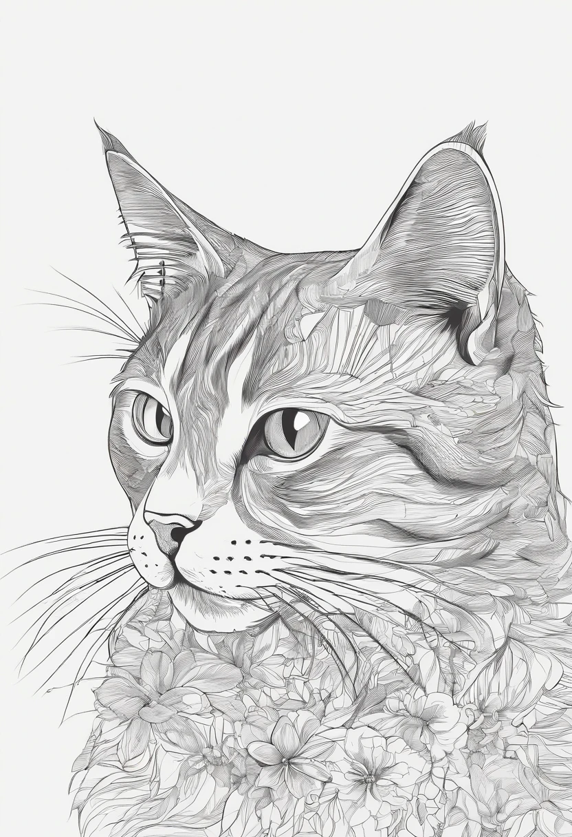 Cat sketch style, monocromatico, arte em linha, LINE ART