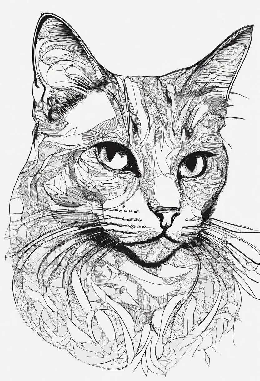 Cat sketch style, monocromatico, arte em linha, LINE ART