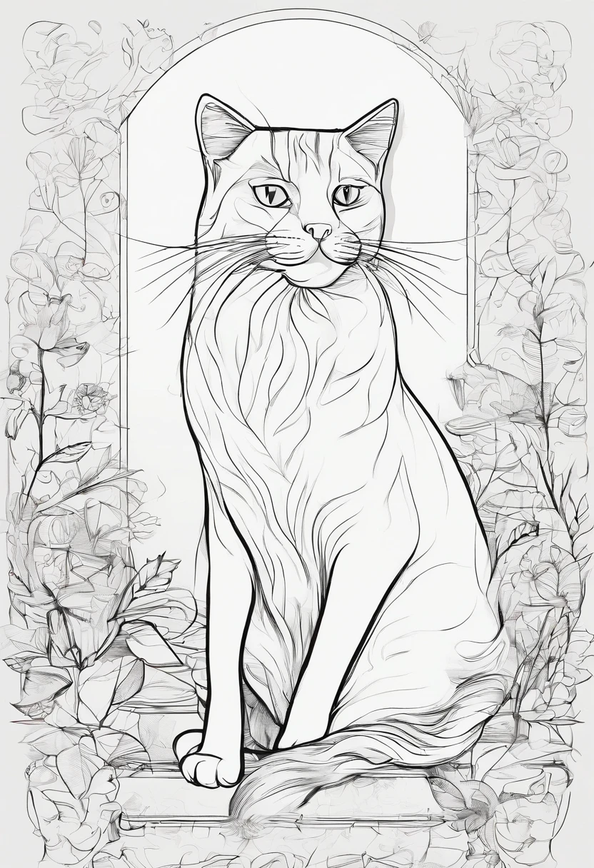 Cat sketch style, monocromatico, arte em linha, LINE ART