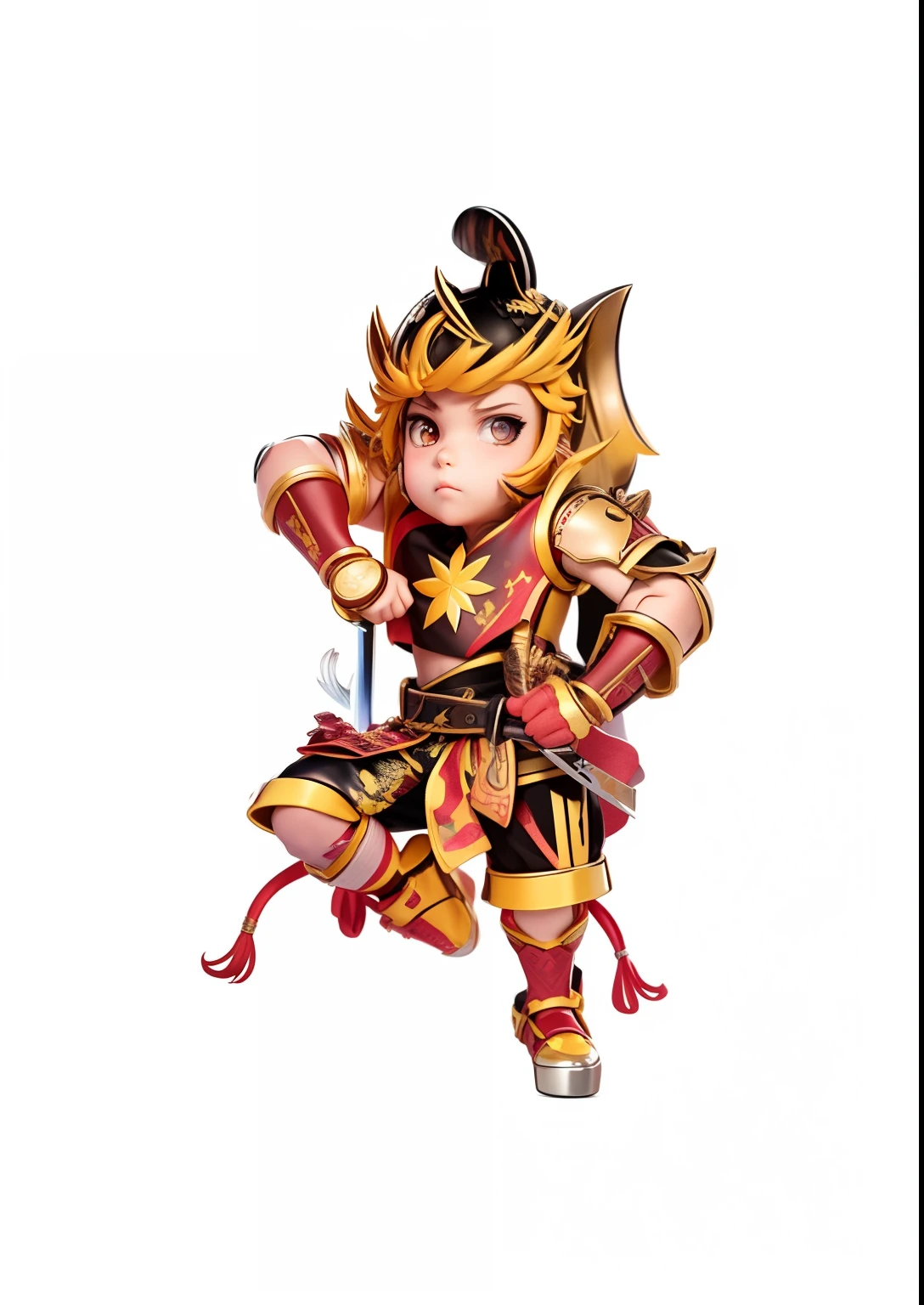 extremely detailed CG unity 8k wallpaper, chibi cute boy holding a sword, solid background, vibrant colors, anime style, soft lighting