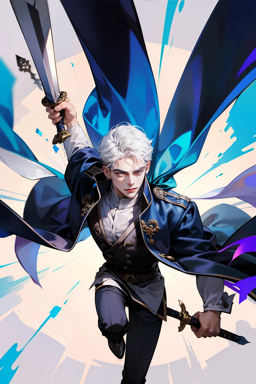 Handsome,Extra-large perspective,swordsmen,Dotting ink,Flying ink,Sword dance,A beautiful man who is difficult to distinguish between male and female