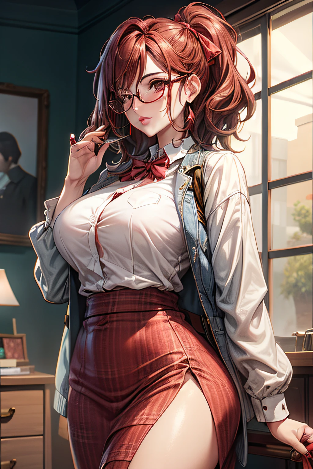 Woman with glasses,No Estillo Petra Collins, Simsborg, thick glasses, with square glasses, thick and red lips,