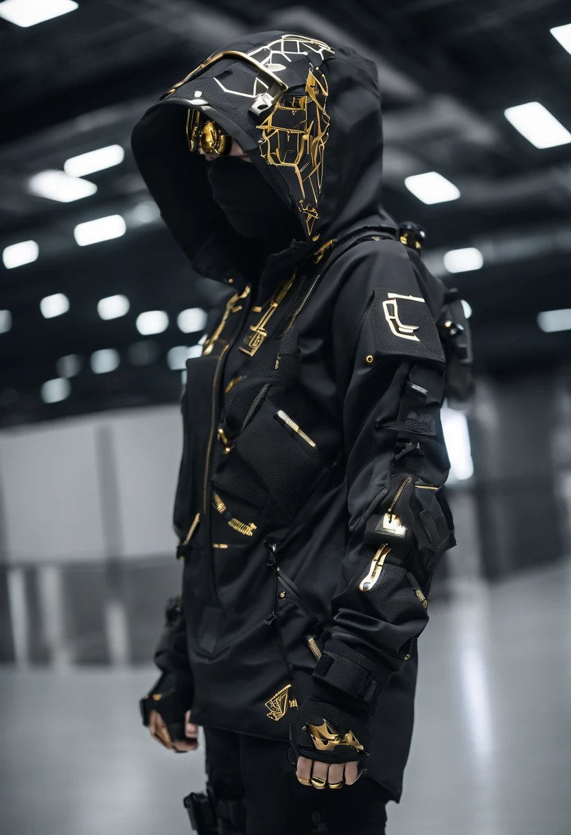 techwear with golden drawing on it