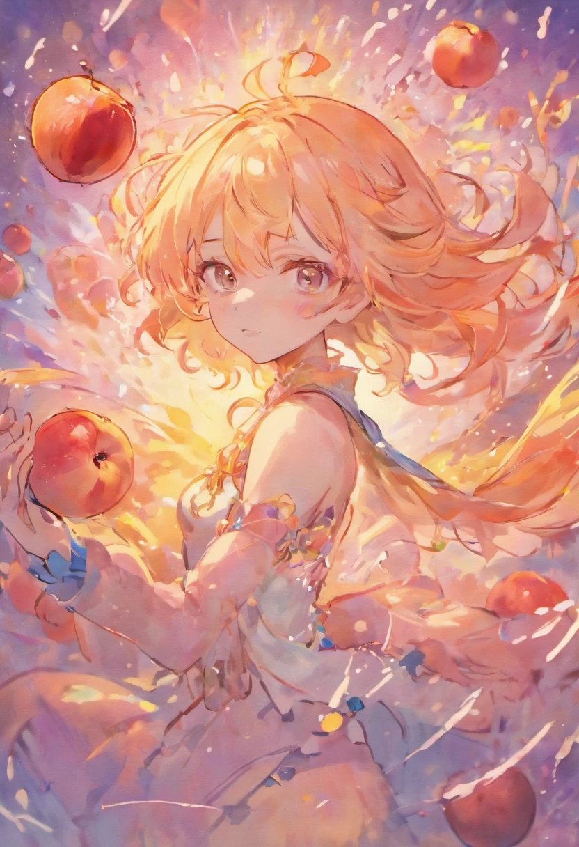 white backgrounid,litchi, watercolor paiting, full color digital illustration ,the fruits、peaches,Lovely wind