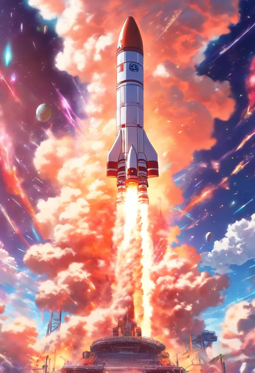 The rocket takes off