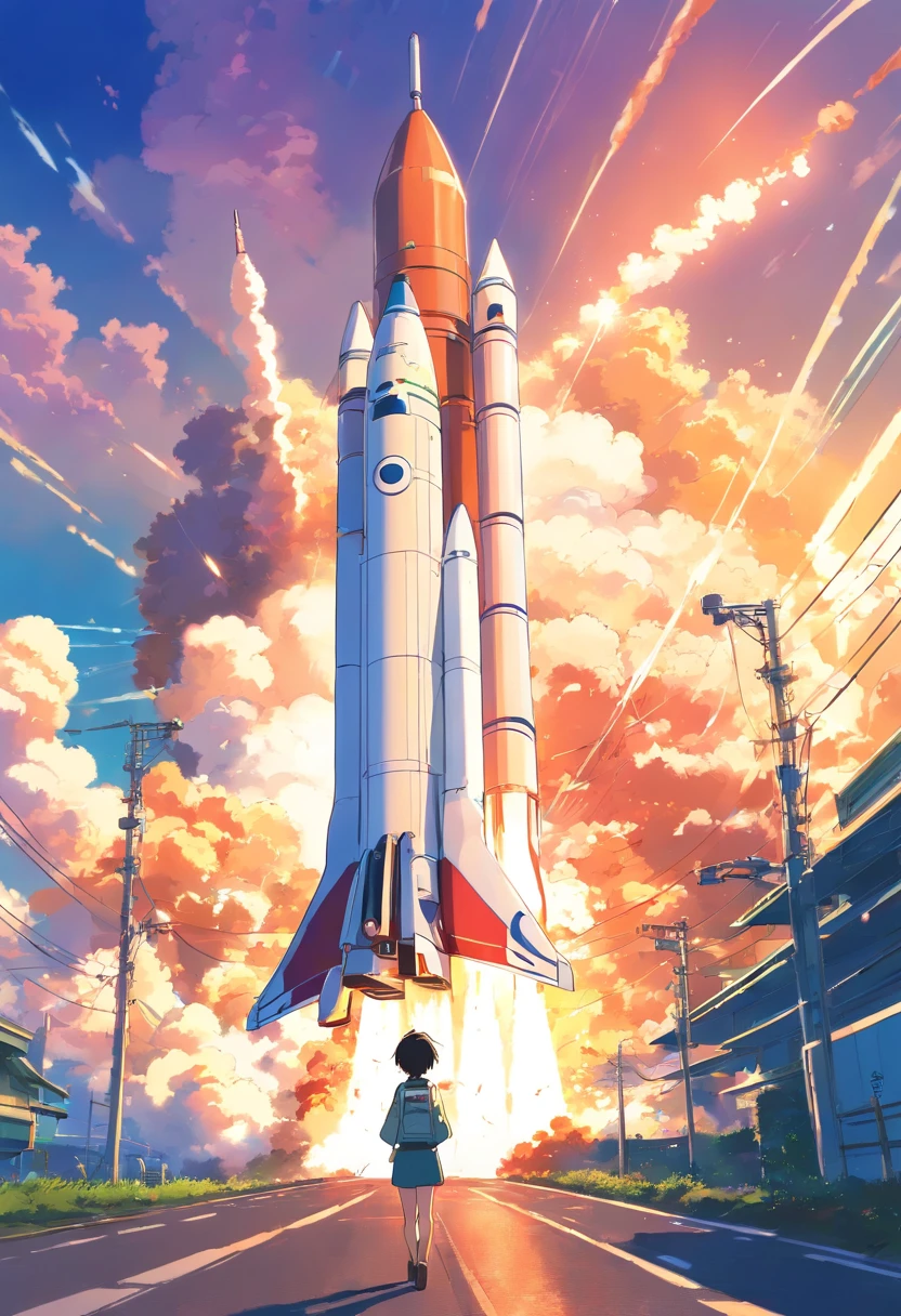 The rocket takes off