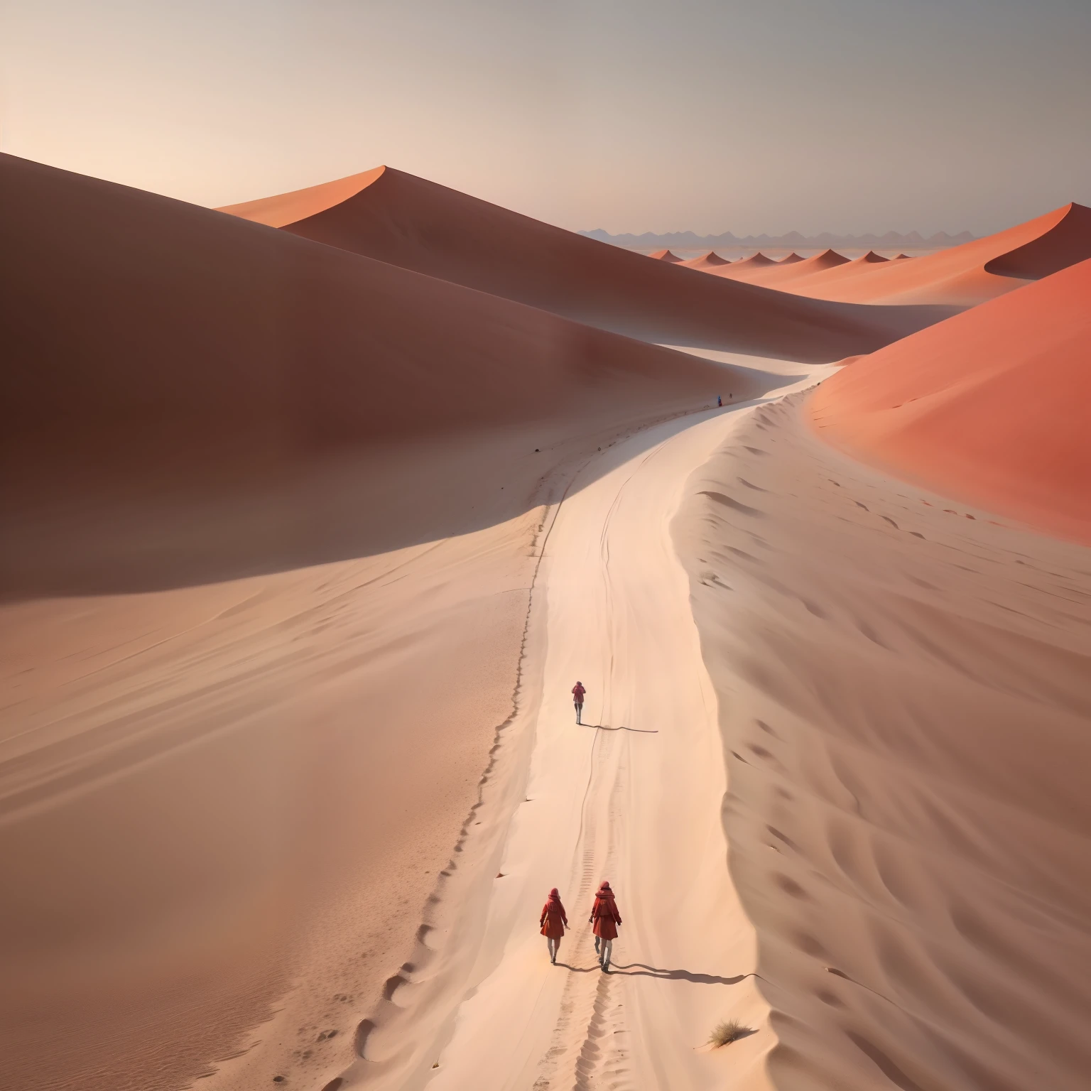 Red Desert in Namibia，Red dunes，Walking people