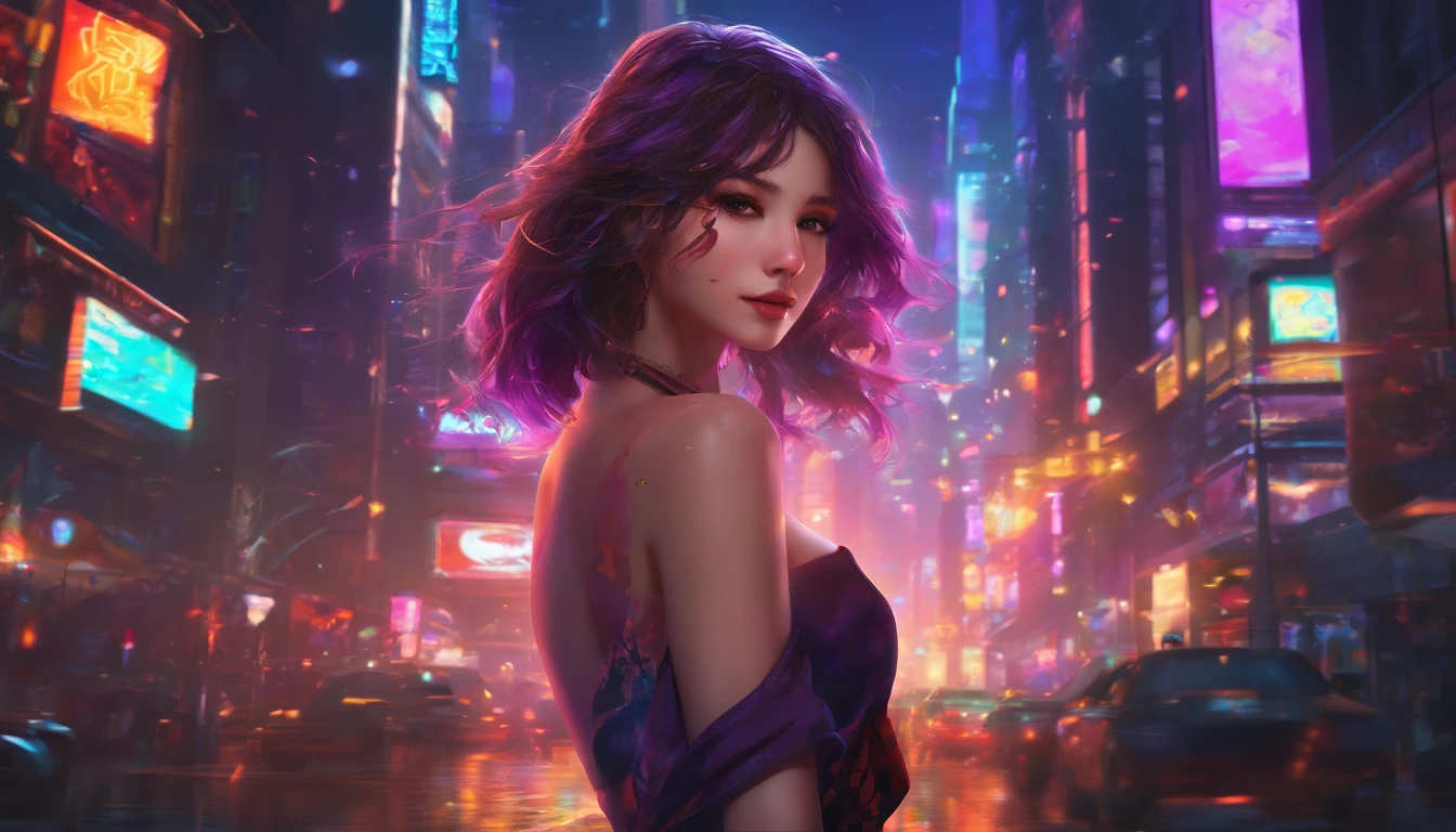 ((Best Quality)), ((Masterpiece)), (Real), (Detail),Anime Style, (1 Woman),beautifully shining eyes like crystal clear glass,Black Hair, Brown hair,4K high-definition digital art, stunning digital illustrations, stunning 8K artwork, colorful digital fantasy art, colorful, bright, beautiful digital artwork, Colorful Digital Painting, Digital Anime Art,8K HD Digital Wallpaper Art, Gorgeous Digital Painting, off shoulder, bare shoulders,cinematic lighting,detailed background,beautiful detailed eyes,bright pupils, (an extremely delicate and beautiful),(Beautiful and detailed eye description), ultra-detailed,masterpiece,)), mysterious, bangs, modern clothes, hair betwen eyes, hair behinde ears, long hair, dark lips,tattoo, messy hair,((Background,(fireflies, glowing particles), flower field,(full moon: 1.2), (shooting star: 0.9), (nebula: 1.3), distant mountain, tree break production art, (warm light source: 1.2), (firefly: 1.2), purple and orange, intricate detail, volume lighting,(sparkling lighting, atmospheric lighting), dreamy, magical, (solo: 1.2)))