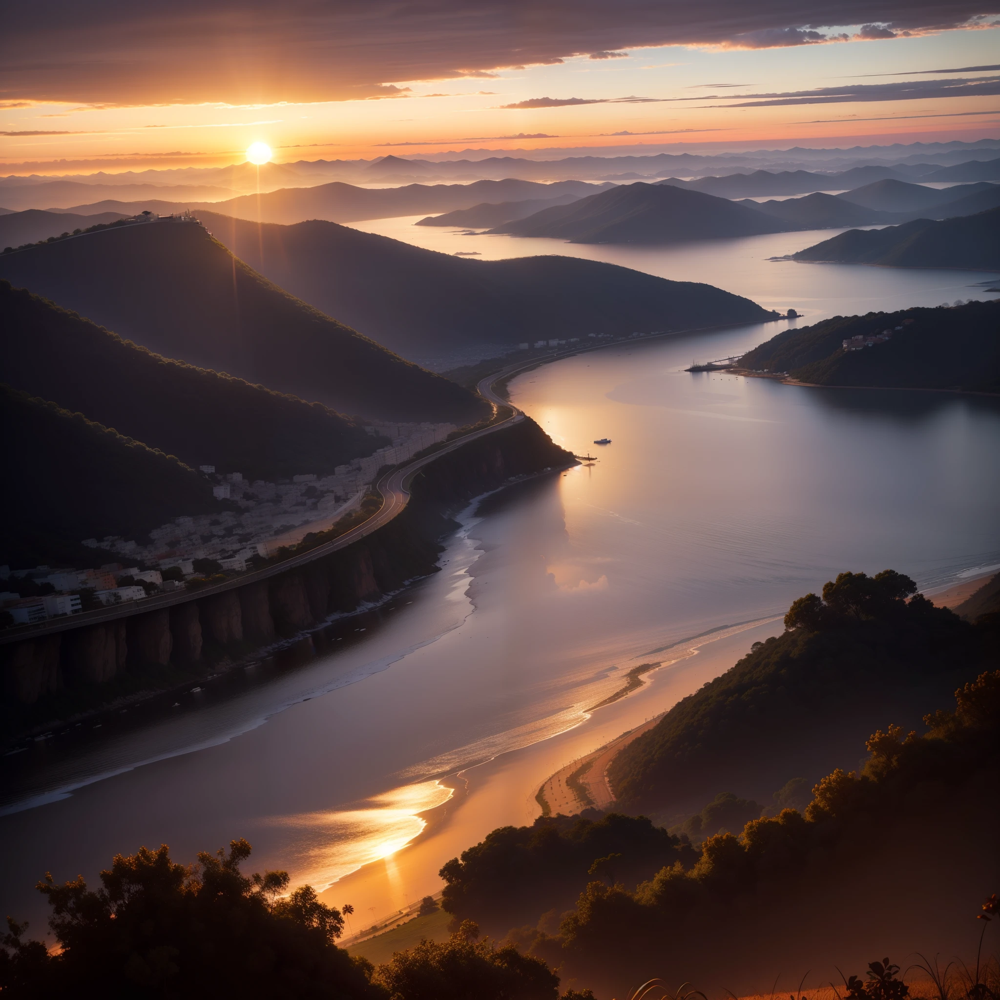 Paisagem com por do sol ao fundo