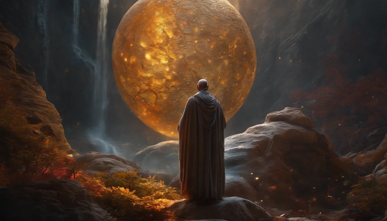 close up, Magic Waterfall, stone stairs, Moonlight, forest, dark and mysterious, Walking monk
Jupiter, Splash Art, Close up of liquid bright moon Buddha monk made of color, Silver, Red, orange, Purple, Light Yellow, Gray golden, Liquid fire, 
 peony flower, Filigree, The details of filigree, Swirling Fire Flames, Galaxy, color drops, color waves, Moonlight, splash style of colorful paint, hyperdetailed intricately detailed, Unreal Engine, Fantastical, intricate detailes, Splash Screen, Complementary color scheme, Fantasy, Concept art, 8K resolution, masutepiece, Oil Painting, heavy strokes, Paint dripping, splashart, Fantasy Art, Concept art, Perfect composition with centering, Centered, intricate pose, with an intricate,AI_Misaki

colorful, The ultra -The high-definition, 32 k, Complex background of fantastic realism, Dynamic lighting, A light, Digital Painting, intricate pose, Highly detailed complex, Stunning, textured, Iridescent and luminescent scales, Breathtaking beauty, Pure perfection, divine presence, haunting, Impressive, Volumetric Lights, TER, Rays, Vibrant colors reflect, nffsw, Greg Rutkowski