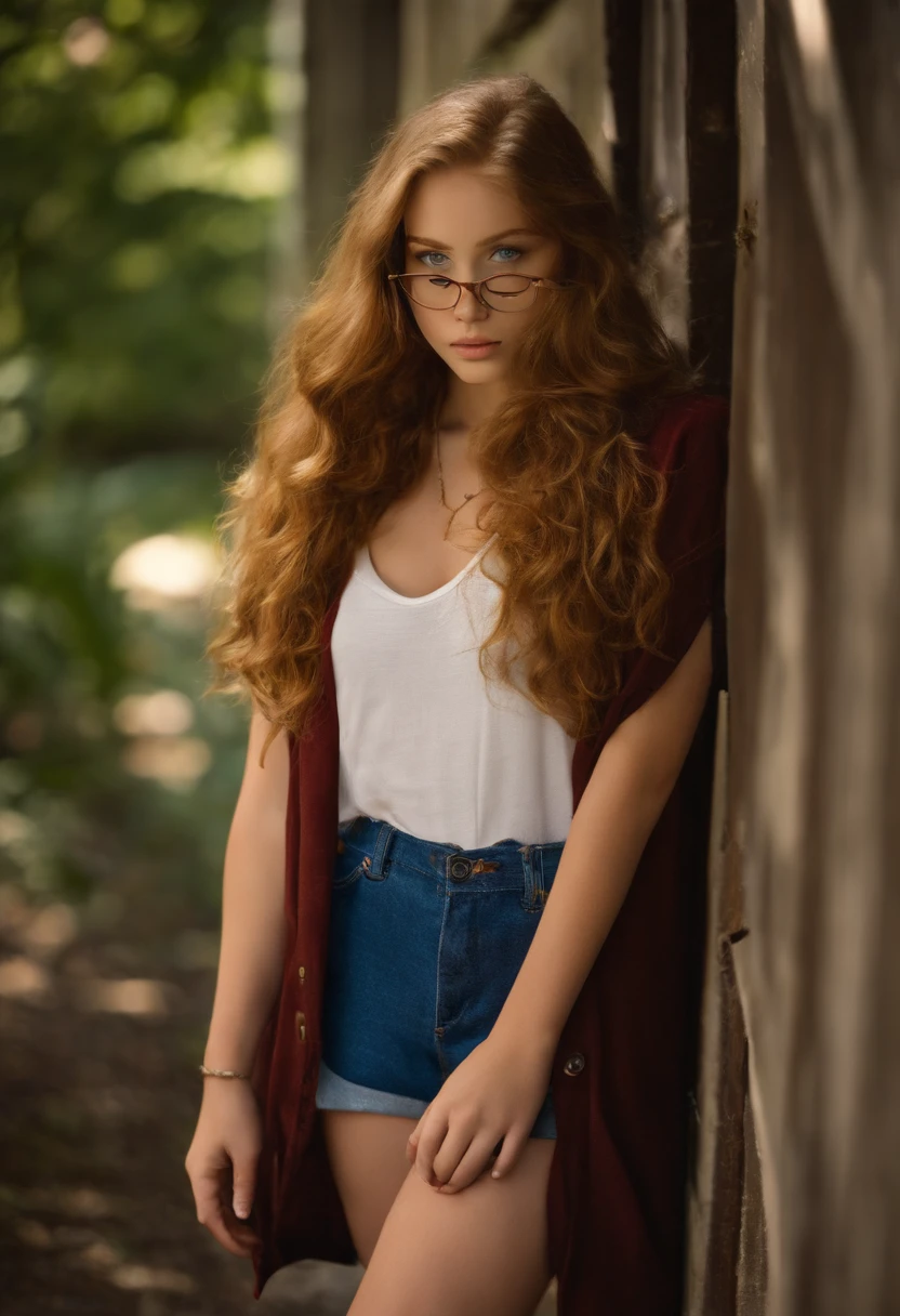 Young white caucasian Madeline ford, 14 aeglass, nerd, cabelos liso e castanhos, olhos grandes e castanhos, pele branca, de corpo inteiro, veste jeans e camiseta, ((((nsfw)))), realistic,