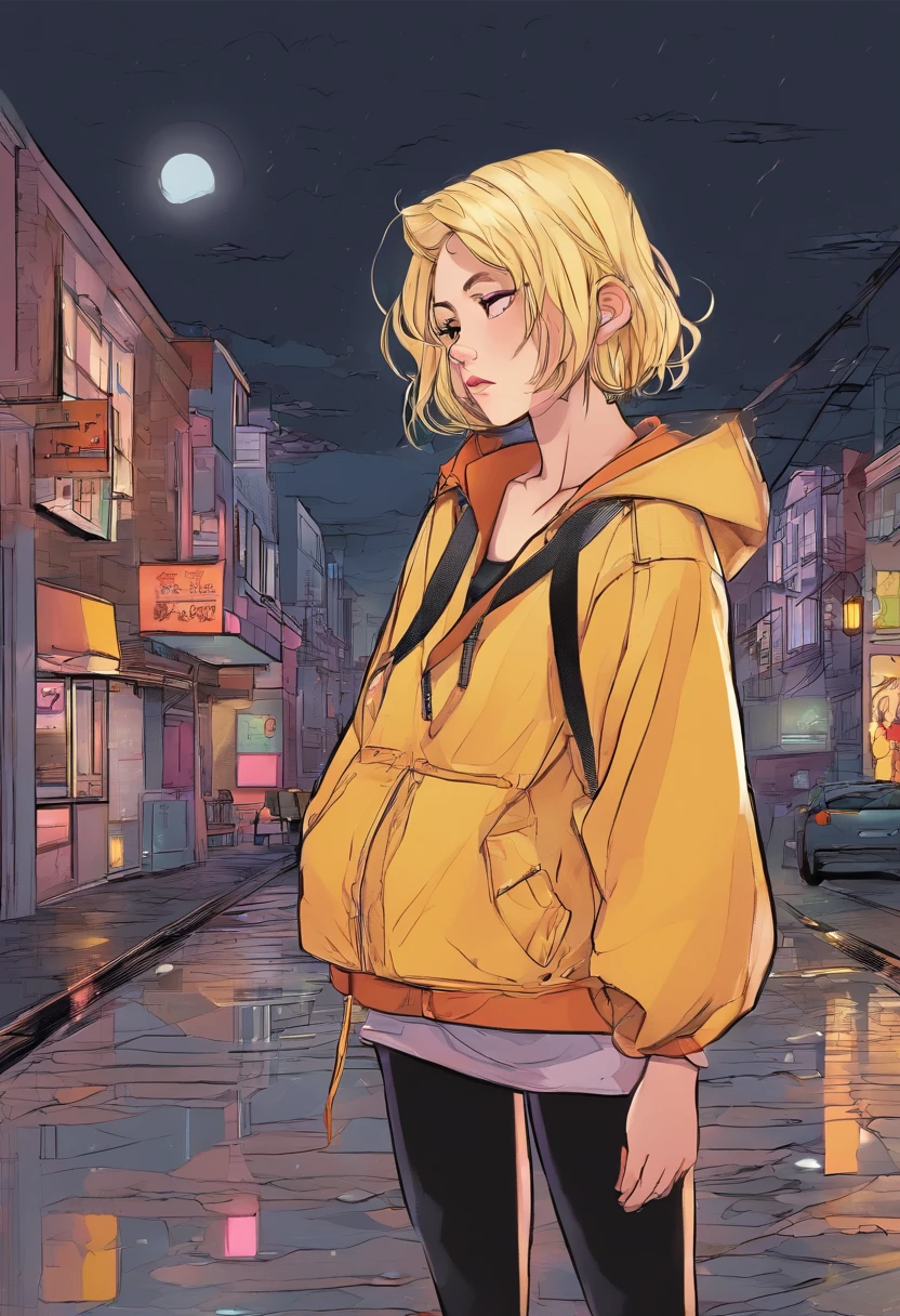 Sad girl,cry,darkness,Rain sky,。.。.。.。.。.。.。.。.。.。.。.。.。.。.3D,Upscale,hard disk,Blonde short,is crying,with his back turned