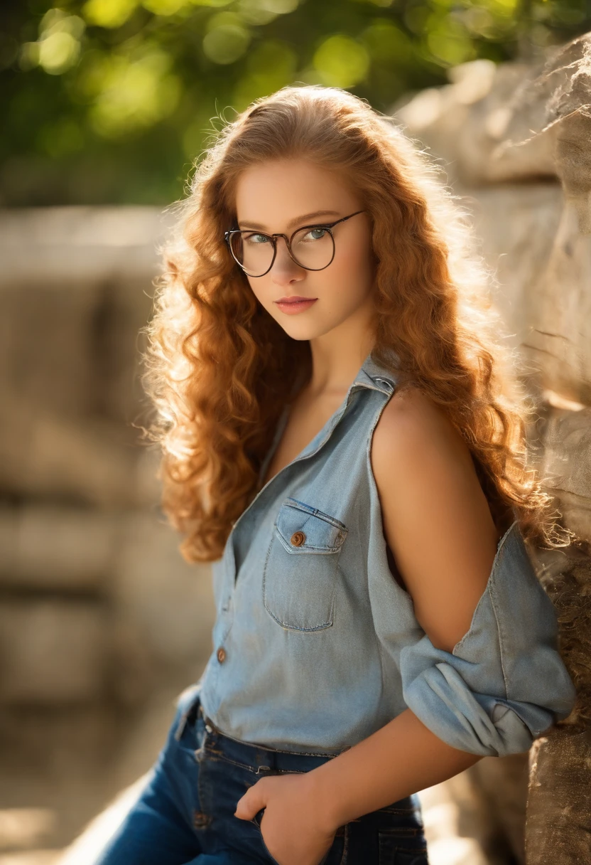 A stunningly sexy 15-year-old girl With adorable glasses, Curly red hair, and a sexy athletic body.