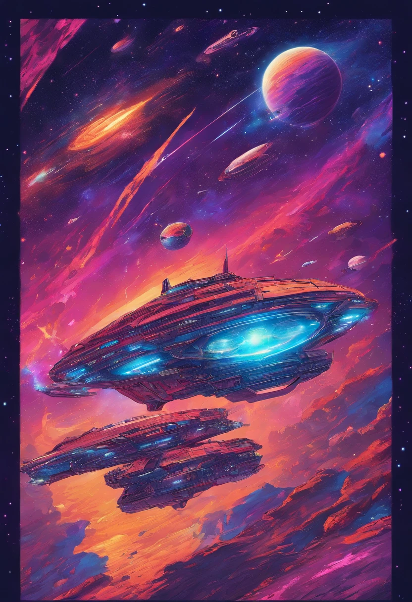 best quality,4k,8k,highres,masterpiece:1.2),ultra-detailed,realistic starfleet vessel in the galaxy,sci-fi,futuristic technology,vibrant colors,interstellar lights,advanced weapon systems,outstanding level of detail,glowing engine thrusters,impressive hull design,enormous size,shield emitters,majestic presence,detailed interior command bridge,starfleet logos and symbols,engine room filled with technicians and machinery,sleek and streamlined silhouette,suspended in space,flying through warp speed in the Milky Way,alien planets visible in the background,expansive view of the cosmos,commanding presence in the vastness of the universe,endless stars and glittering clusters,faint traces of nebulae and interstellar dust,stellar cartography and navigation systems,holographic control panels,scientific research laboratories,peaceful and harmonious atmosphere,well-organized communication center,excitement and anticipation of deep space exploration,cool blue and deep purple color scheme,perfectly-balanced lighting,starfleet uniforms and badges,crew members performing their duties with dedication and precision,image that encapsulates the grandeur and wonder of space travel.