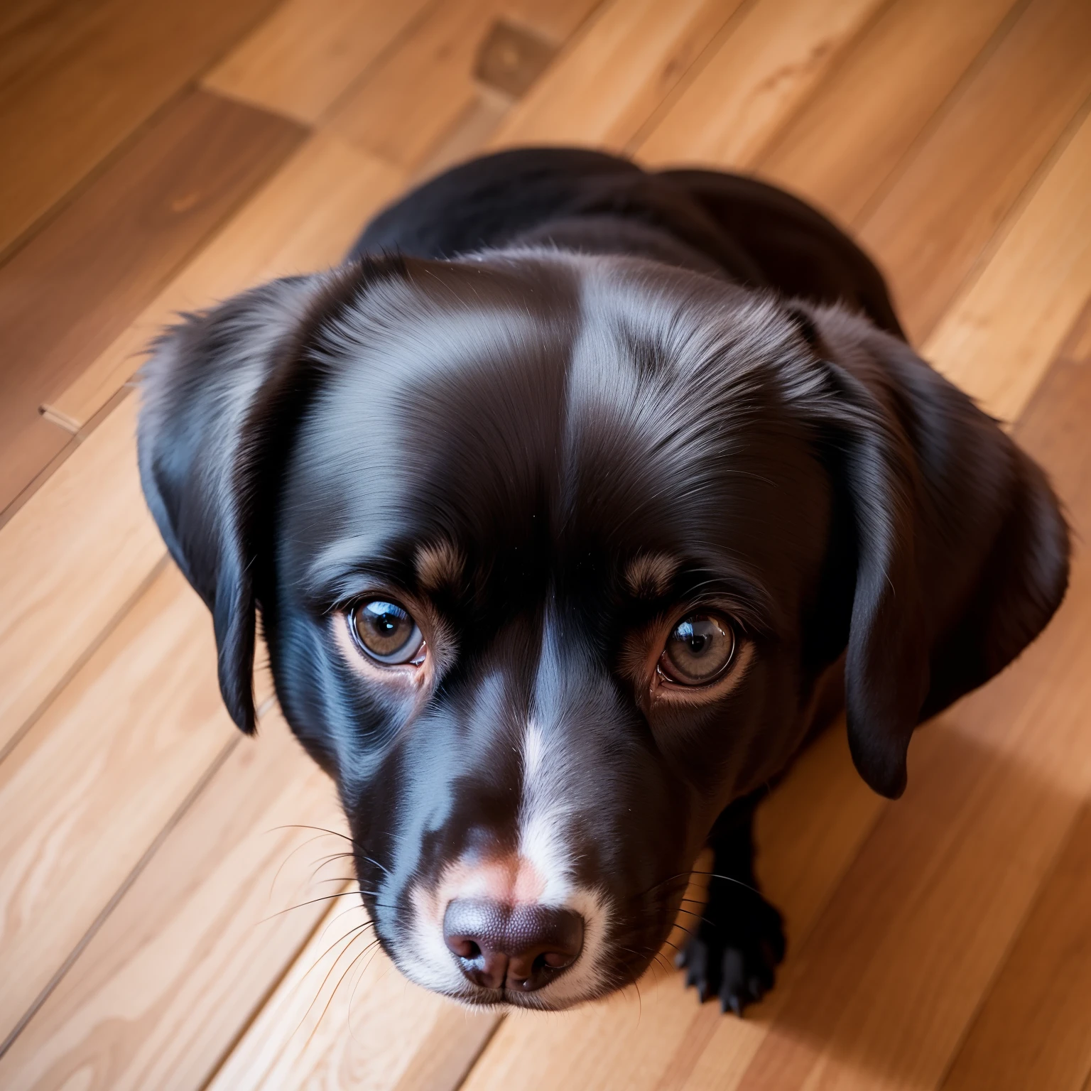 (from above),Black Labrador,Big innocent eyes look into the camera,