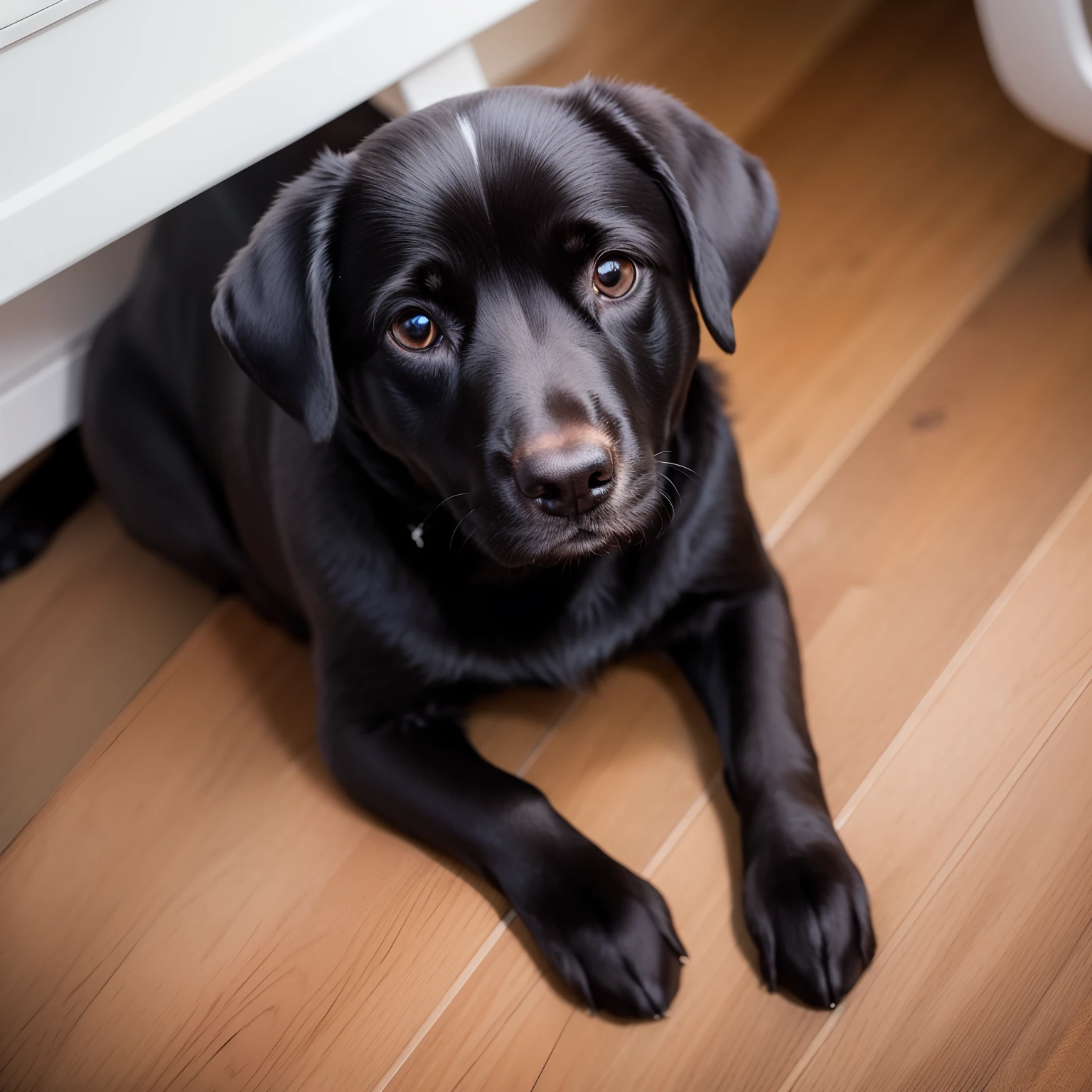 (from above),Black Labrador,Big innocent eyes look into the camera,