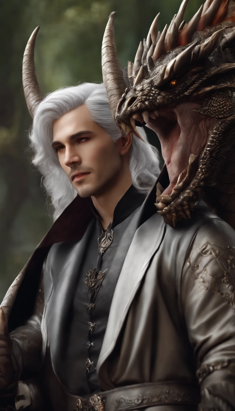 dragon horns, silver hair, bored, character chart, cut-in, anatomically correct, highres, high details，male people