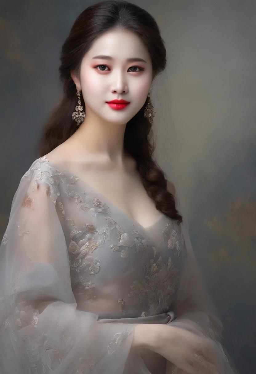 (8K, RAW photo, Best quality, Masterpiece:1.2), (Realistic, photo-realistic:1.37),1girll, Night, Professional lighting, フォトンマッピング, ラジオシティ, korean-doll, Traditional long dress, greybackground