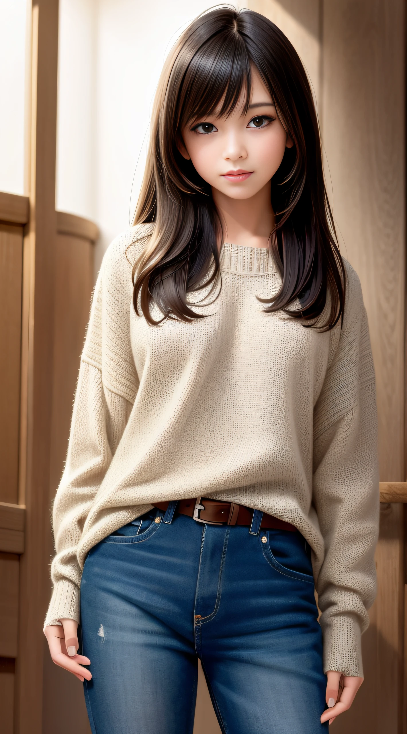 (Best quality, Masterpiece:1.1), (Realistic:1.4), 1girll, Cowboy shot, Sweater