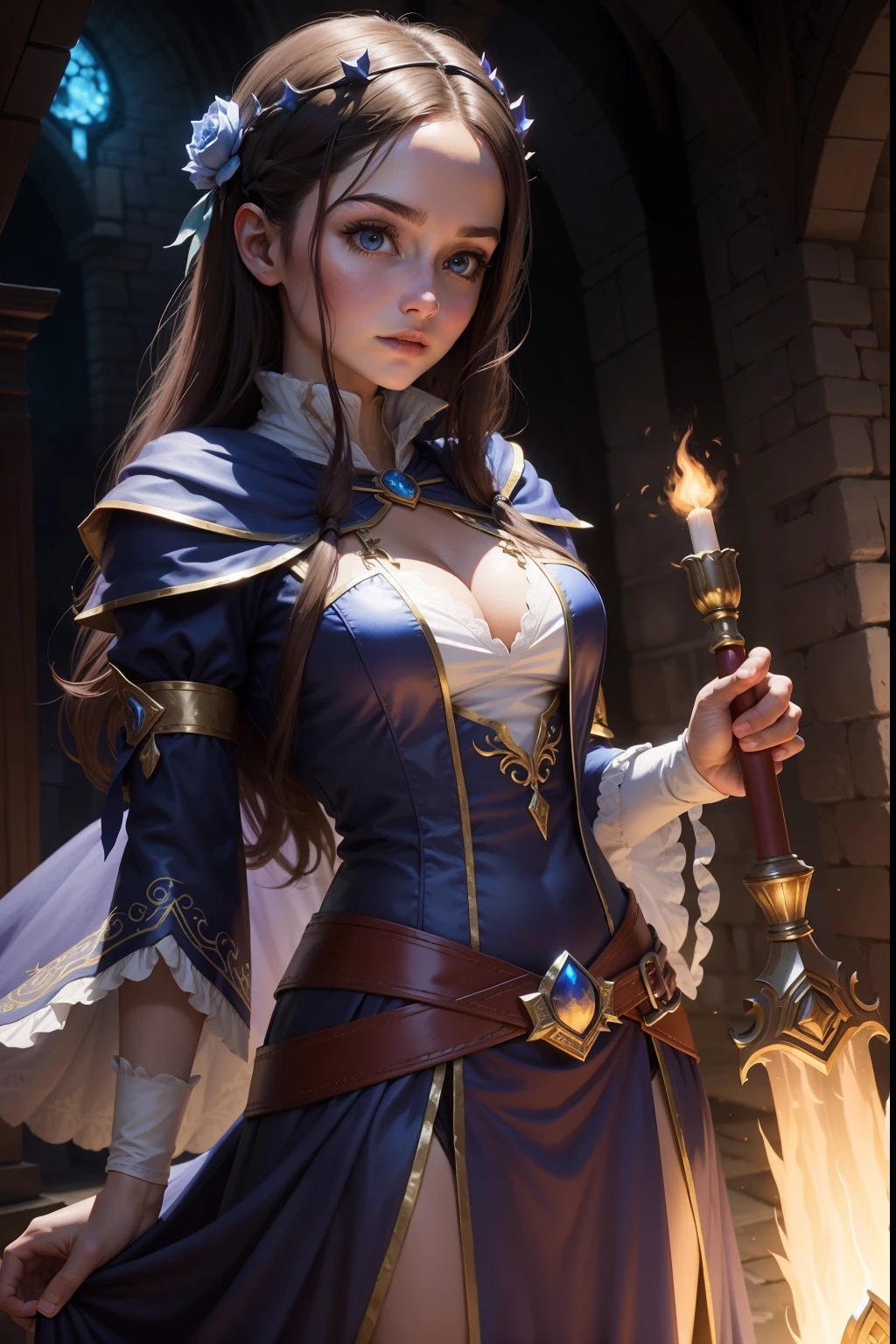 A maiden mage,Hold a magic weapon,Magical costumes