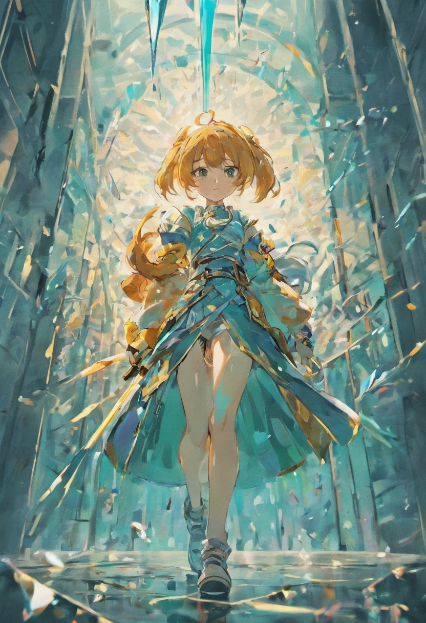 Anime characters with sword and sword in front of broken glass background, Anime fantasy illustration, trending on artstation pixiv, Digital art on Pixiv, Guilty Gear strives to splash art, anime abstract art, Digital anime illustration, author:Ryan Yee, high detailed official artwork, jc leyendecker and sachin teng, Detailed digital anime art, Anime epic artwork