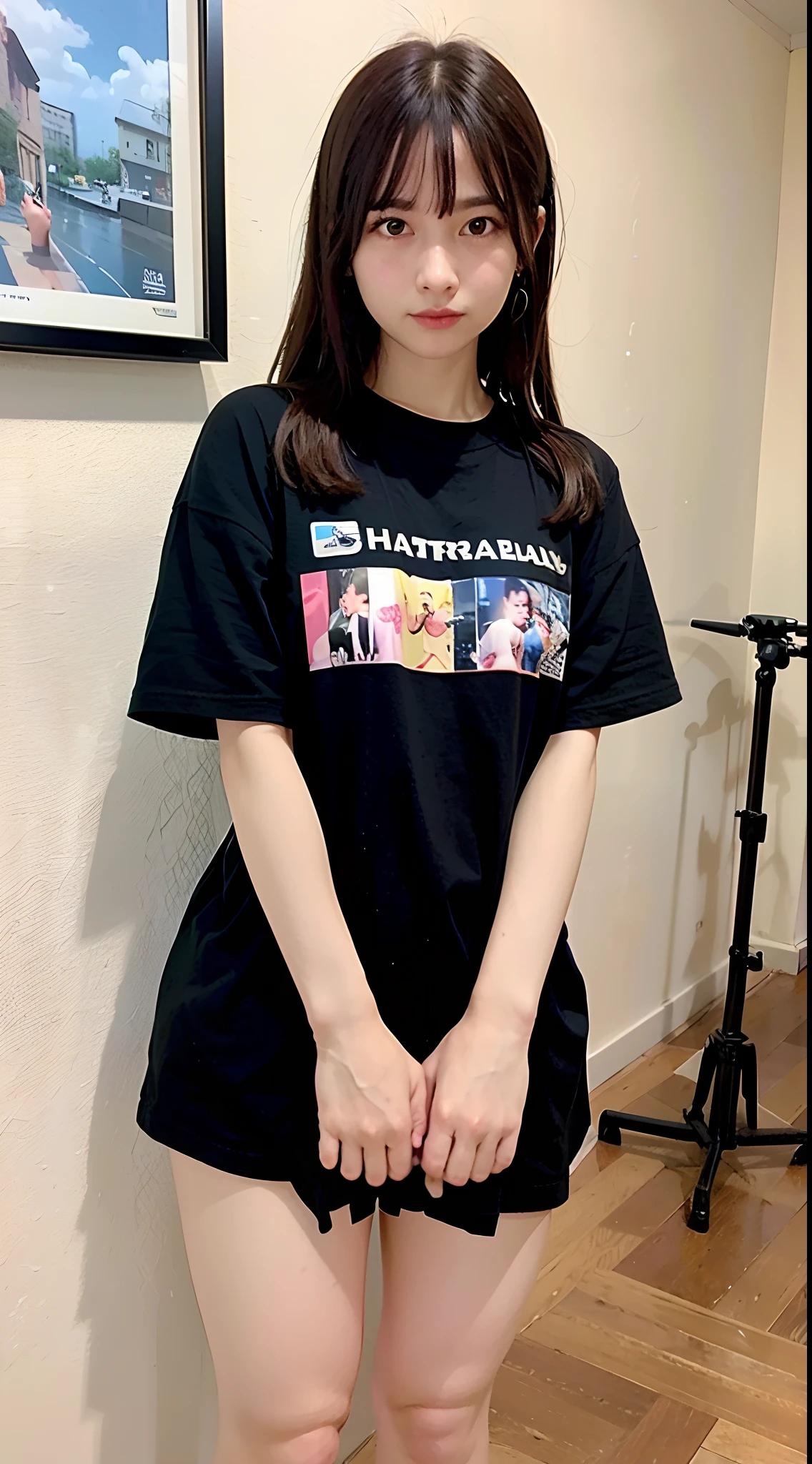 (Oversized_Shirt:1.2)、Oversized_Shirt、
Good Hand、4K、hight resolution、​masterpiece、top-quality、((Hasselblad photo))、foco nítido、(cinematlic lighting)、beautiful  lighting、dynamic ungle、[:(Detail Face:1.2):0.2]、Short women、sixteen years old、Attractive paws、Emphasis on the thighs、slightly thicker thighs、beautiful legs