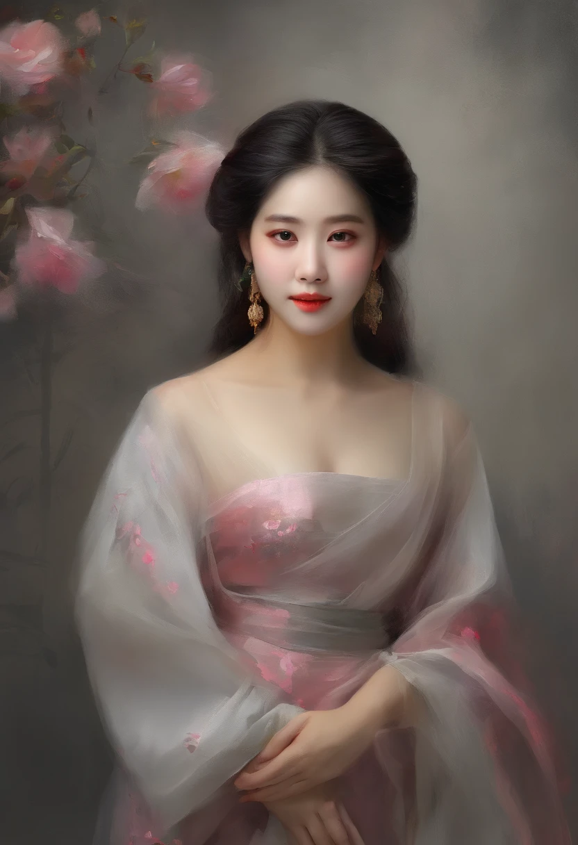 (8K, RAW photo, Best quality, Masterpiece:1.2), (Realistic, photo-realistic:1.37),1girll, Night, Professional lighting, フォトンマッピング, ラジオシティ, korean-doll, Traditional long dress, greybackground