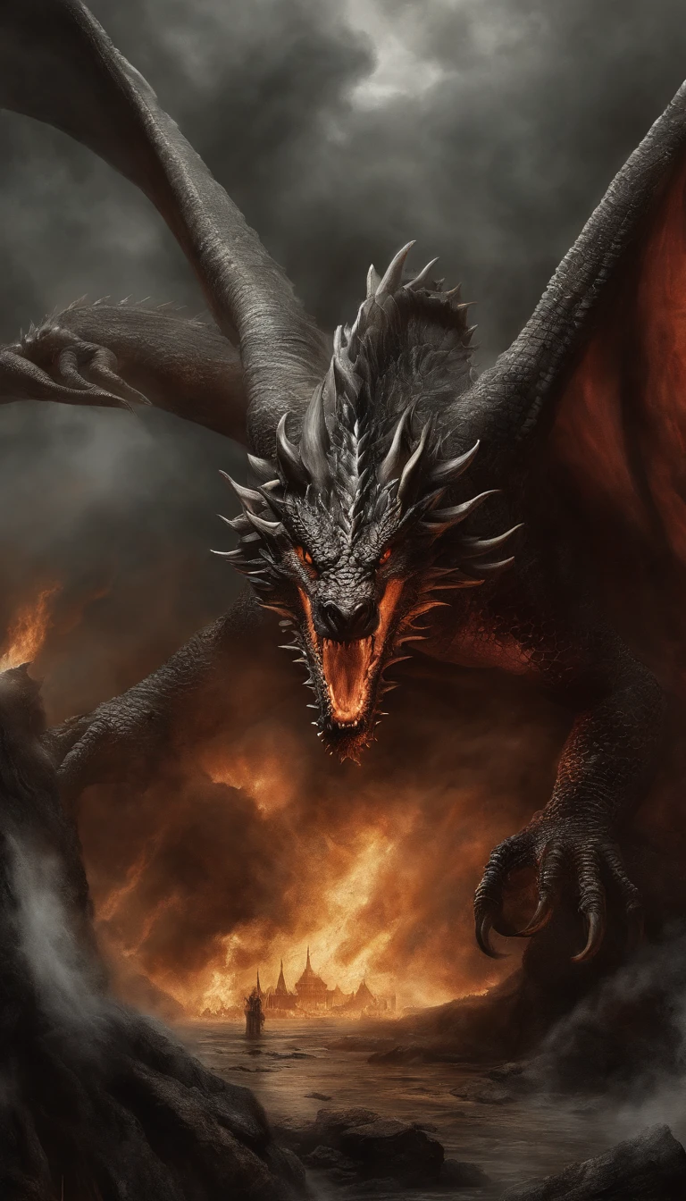 Capture the essence of eternal chaos and impending doom in this masterful graphite rendering by the renowned artist. "Inferno's Majesty: The Malevolent Dragon" is a visual symphony of darkness and despair, a haunting portrayal of a world on the brink of destruction. The heart of the composition is the malevolent dragon, a creature of unfathomable power and malevolence. Its sinewy body coils like a stormy tempest, every graphite stroke emphasizing its strength and dominance. The dragon's eyes burn with an otherworldly fire, a sinister glow that pierces the very soul of those who dare to meet its gaze. Its teeth, sharp as obsidian blades, drip with a venomous anticipation. As the dragon rears back, its colossal wings unfurl like the tattered remnants of a fallen kingdom, casting an ominous shadow over the scorched earth below. The skies are choked with smoke and ash, a testament to the devastation that follows in its wake. But amidst the chaos, a once-mighty citadel stands, now a crumbling bastion of resistance against the dragon's reign of terror. Flames lick at its walls, devouring the grandeur that once defined this majestic fortress. The juxtaposition of the dragon's menacing presence and the fragile beauty of the burning citadel serves as a poignant reminder of the fragility of power and the inevitable march of time. The artist's meticulous use of graphite allows for a stunning interplay of light and shadow, lending depth and texture to every stroke. The viewer is transported to a realm where fear and awe collide, where the sinister dance of the dragon and the flames is frozen in an eternal moment of chaos. "Inferno's Majesty: The Malevolent Dragon" is more than a mere artwork; it is an experience that beckons the audience to contemplate the eternal struggle between destruction and resilience, power and vulnerability. The artist's deft hand and keen eye have crafted a masterpiece that will forever haunt the viewer's imagination, a testament to the timeless a