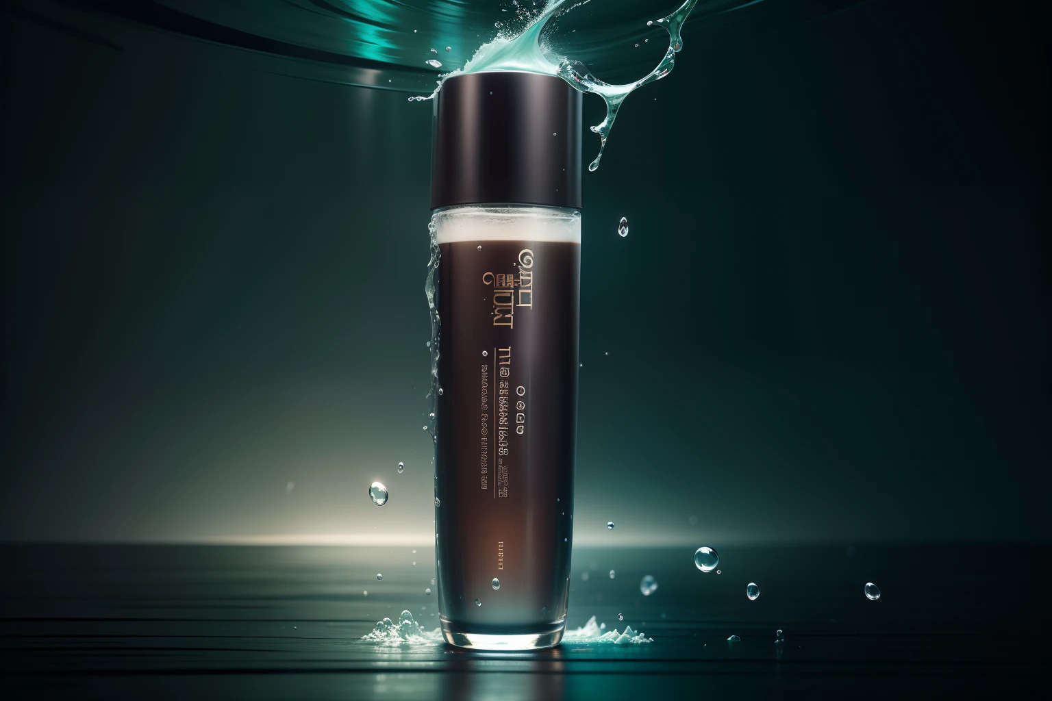 Masterpiece, Top quality, Best quality, offcial art, Beautiful and beautiful: 1.2),, No Man, On the water, There is a lot of water mist around, Buble, Minimalist design, Product photography, Solid green gradient background, Liquid, water spray, rendering by octane, intense contrast, back Lighting, Studio light::1, glass, Fluid, The low-purity tone