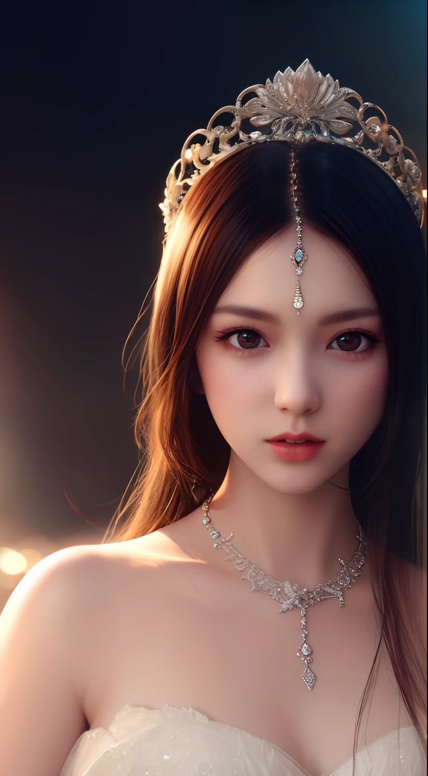 Best quality, masterpiece, high resolution, 1girl, porcelain dress, hair accessories, necklace, jewelry, beautiful face, on the body, Tyndall effect, realistic, dark studio, edge lighting, two-tone lighting, (high detail skin: 1.2), 8k UHD, dslr, soft light, high quality, volumetric light, candid, photo, high resolution, 4k, 8k, background blur,
