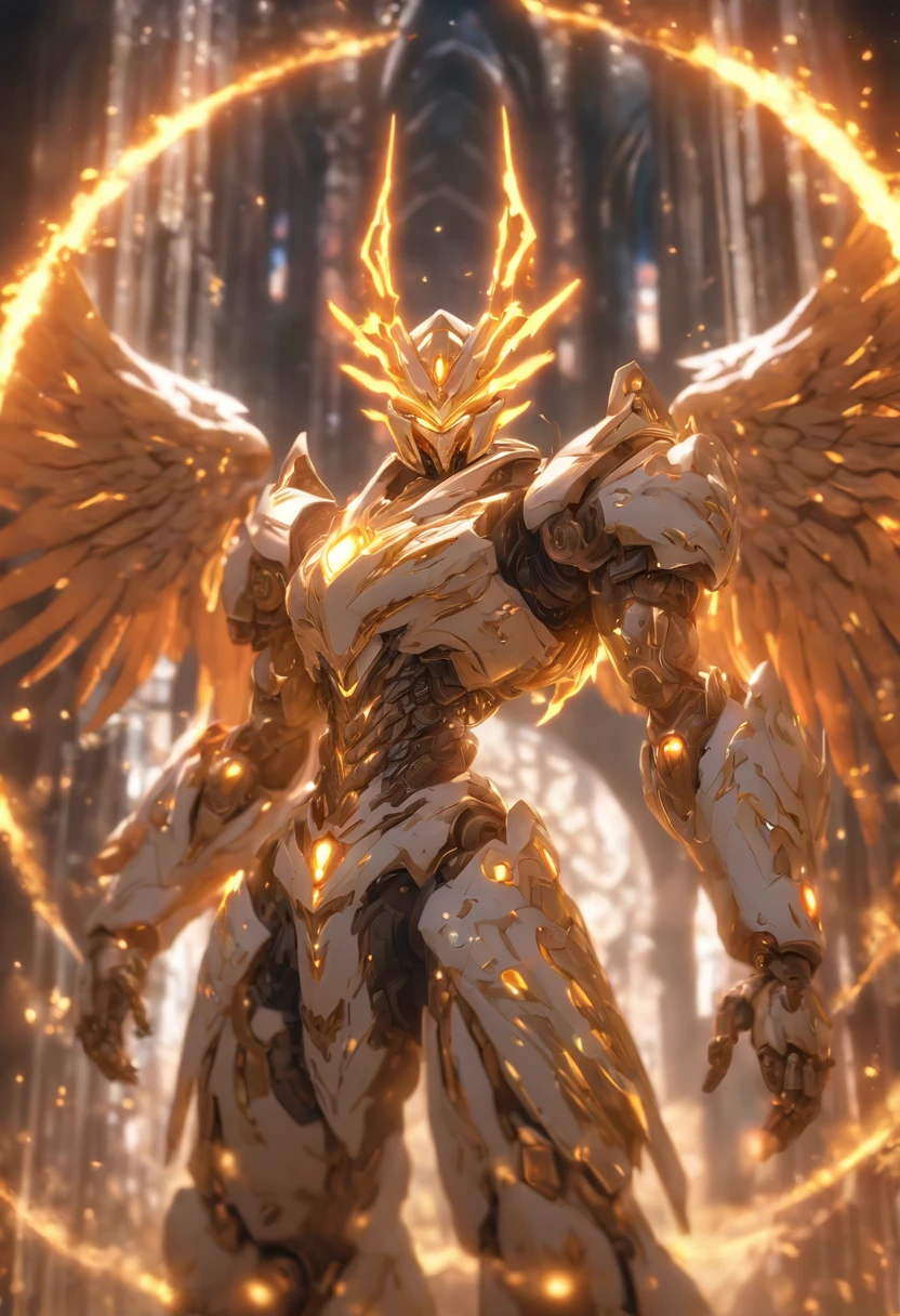 (Full body shot:1.4),(Wide Angle Shot), (Intricate details:1.4), (Masterpiece) , ((Anime Robot, Beautiful White Skin Golem, Angel, 1boy, Magic)), (Perfect Aesthetic Eyes:1.3) , (Detailed Eyes) , (Halo) , (Elden ring:1.4), (Wings:1.3), Glowing, Twintails Hair, Multicolored Hair, (Anatomically Correct Body:1.4) , Angry, (Perfect Face), Saenyo Ancalagon Majestic Guardian Knight | Ultra Detailed Robotic Armor | Cinematic Lighting | Intricate filigree metal design | 16k | Unreal Engine 5 | Octane Render | 3d, (anatomically correct :1.4), (Ultra Detailed, Fantasy Background, Blush, Solo, Fightning Stance), (magic circle:1.3), Lightning Effect, (Ray Tracing), Show Your Ability A.I., (Glowing Eyes) , (Particles Glowing) , 16k Wallpaper, Robot Female, Trending on Pintrest, By Nimox AI, UHD