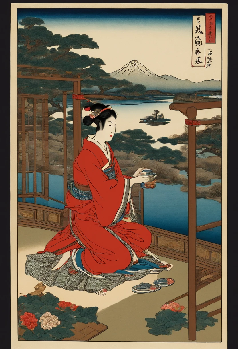 , Hiroshige II Inspired by Utagawa's decorative arts paintings, Playing a card game, ukiyoe painting, in the art style of ukiyo - e, ukiyo-style, japanese art style, Ukiyo-e - E-style, Ukiyo-e style, Floating Tail - E-Style, japanese art on behance