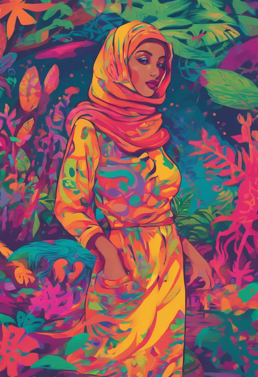 Sexy cute malay girl in hijab wearing underwear walking in jungle
