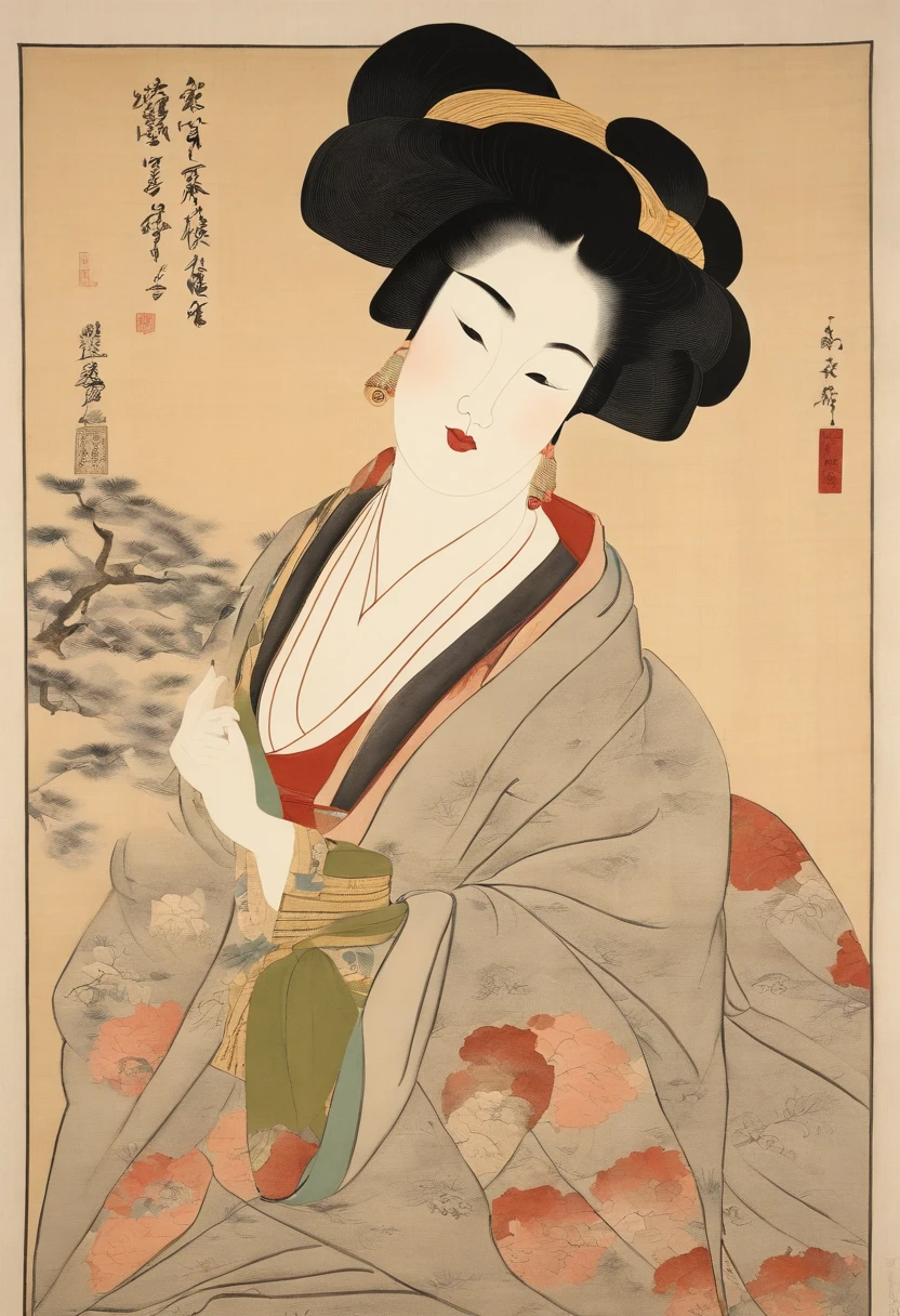 Best Quality, Kitagawa Utamaro's style, ukiyoe painting, Banzai Woman,