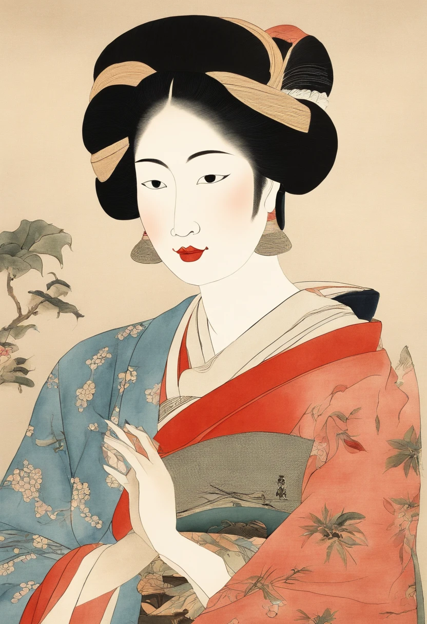 Close-Up, face, upbody, by Kunisada, best quality, masterpiece, very aesthetic, perfect composition, intricate details, ultra-detailed
